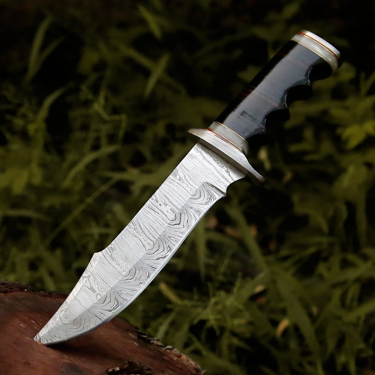 Soul Sniper Bowie Knife with Mother of Pearl & Stacked Leather Handle - Premium Hunting Knife for Outdoor Survival, Camping, and Bushcraft