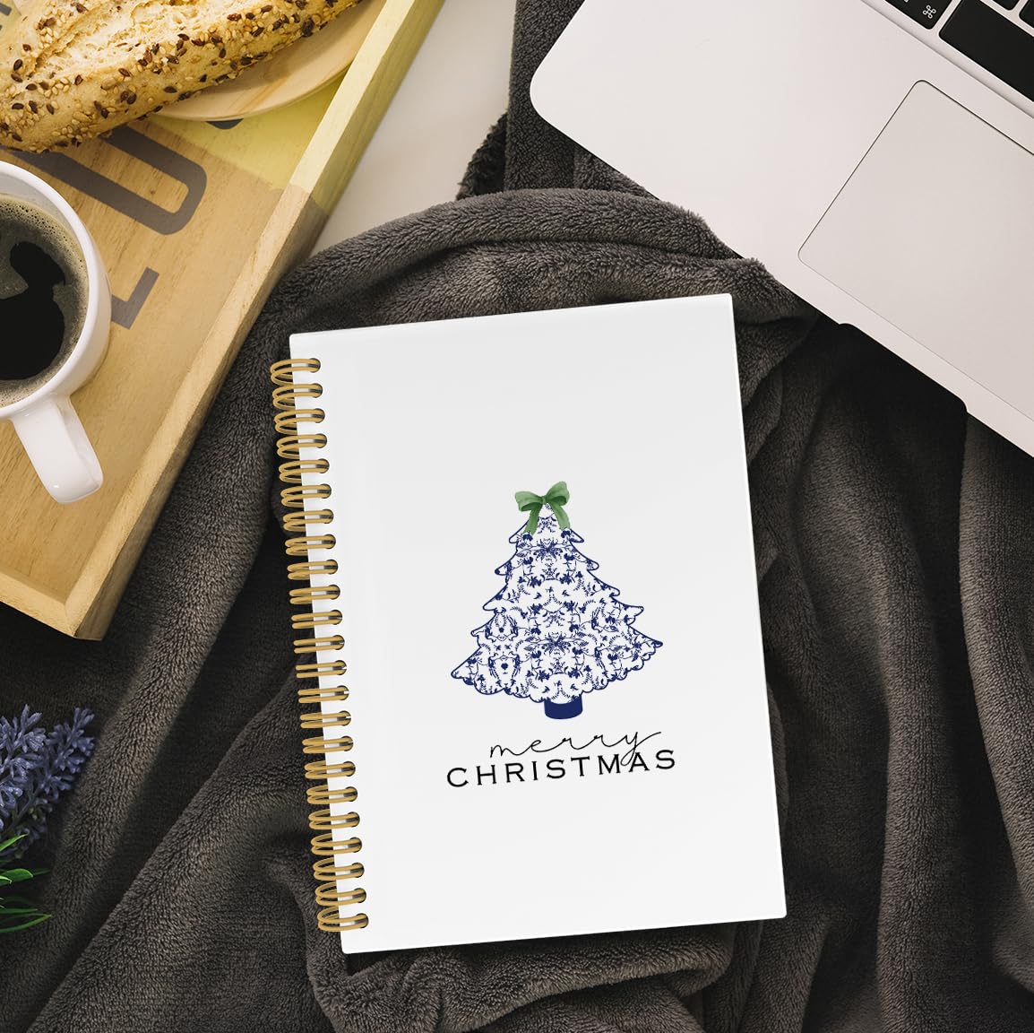 Chinoiserie Christmas Notebook - Blue and White Porcelain Journal with Coquette Bow | 5.5