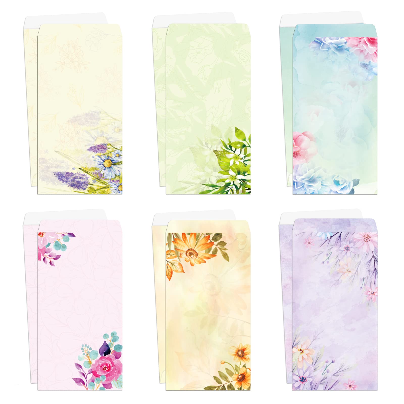 Premium Floral Letter Envelopes Set - 12 Packs of Decorative A7 (9.7x4.7 Inches) Self-Sealing Stationery for Wedding Invitations, Greeting Cards & Business Correspondence | Elegant Printer Paper Envelopes with Multiple Designs