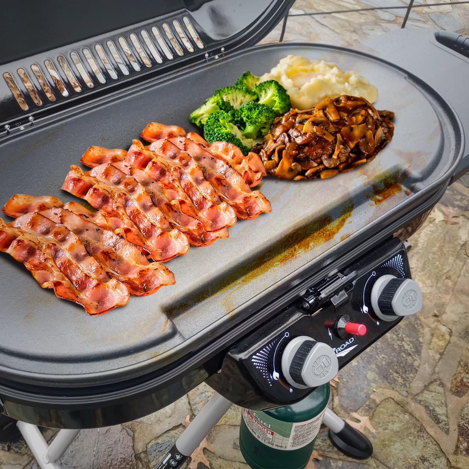 Coleman RoadTrip 285 Grill Cast Iron Griddle Replacement with Bag & 4FT Propane Hose Adapter - Perfect for Camping, Tailgating & Outdoor Cooking Accessories