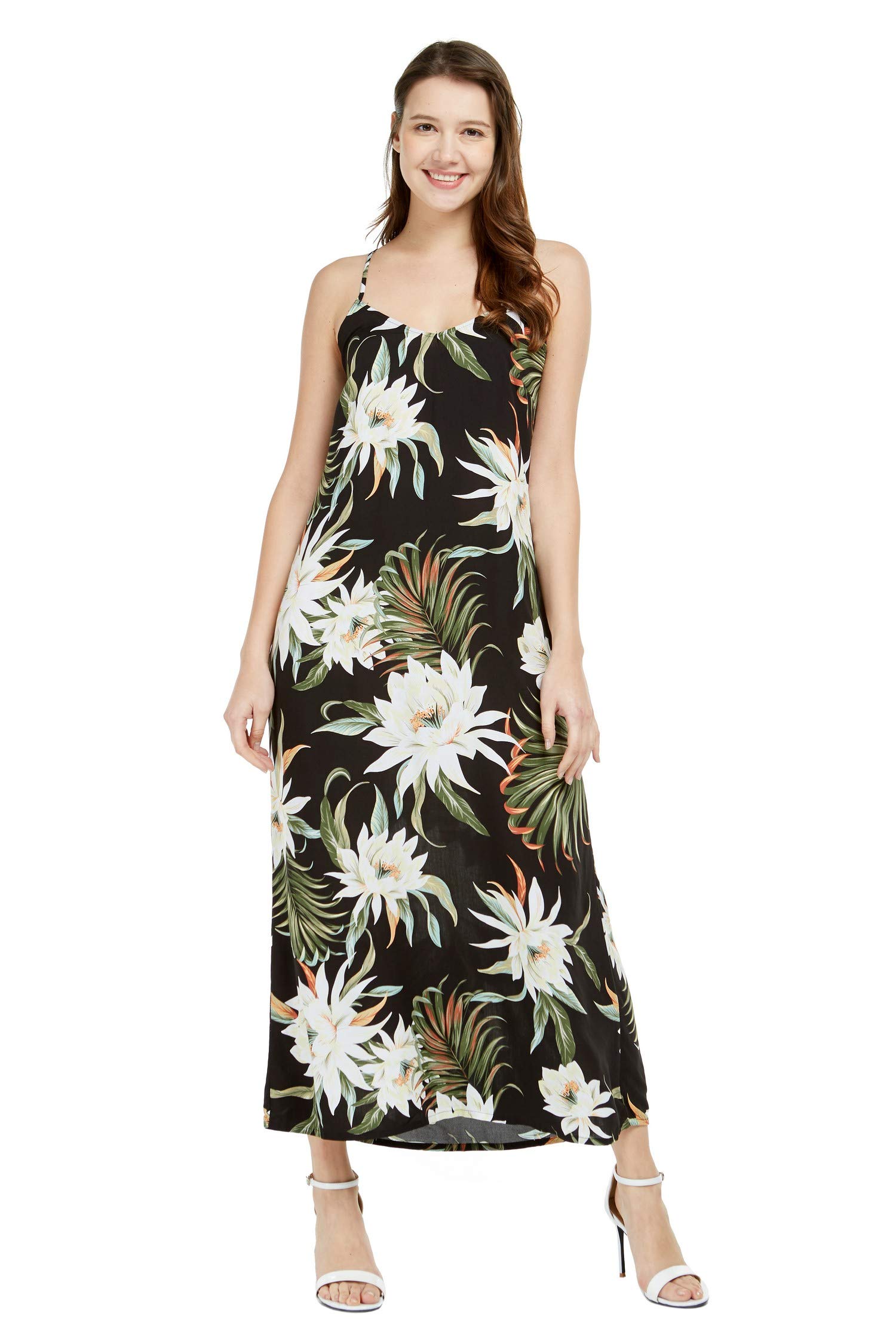 Hawaiian Luau Matching Mother Daughter Sweetheart Ruffle Dress - Wispy Cereus Black | Perfect for Family Vacations, Beach Parties & Tropical Themed Events