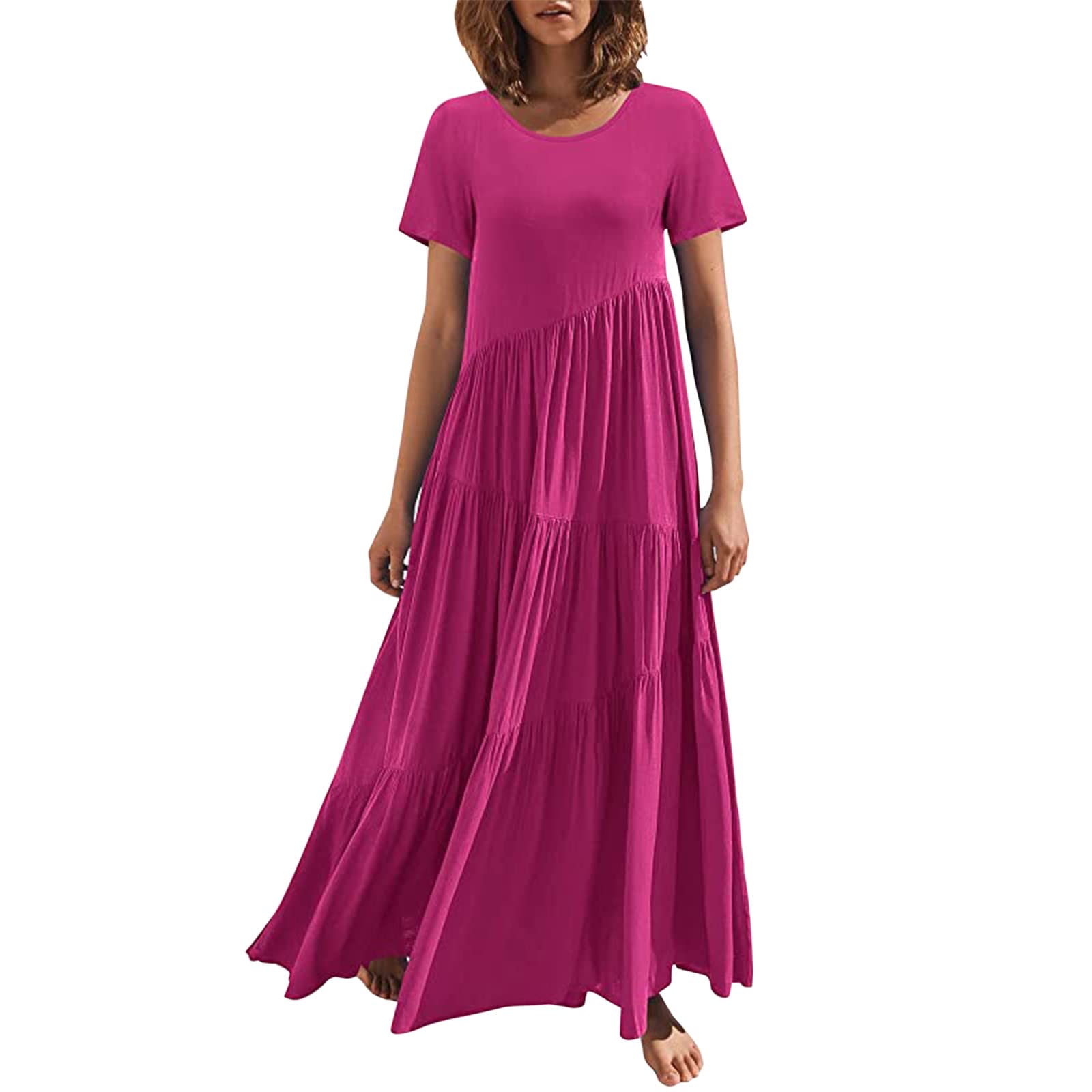 Elegant Floral Tiered Maxi Dress for Women - Summer Wedding Guest Dress with Short Sleeves, Bohemian Style | Perfect for Beach Weddings, Garden Parties & Casual Outings