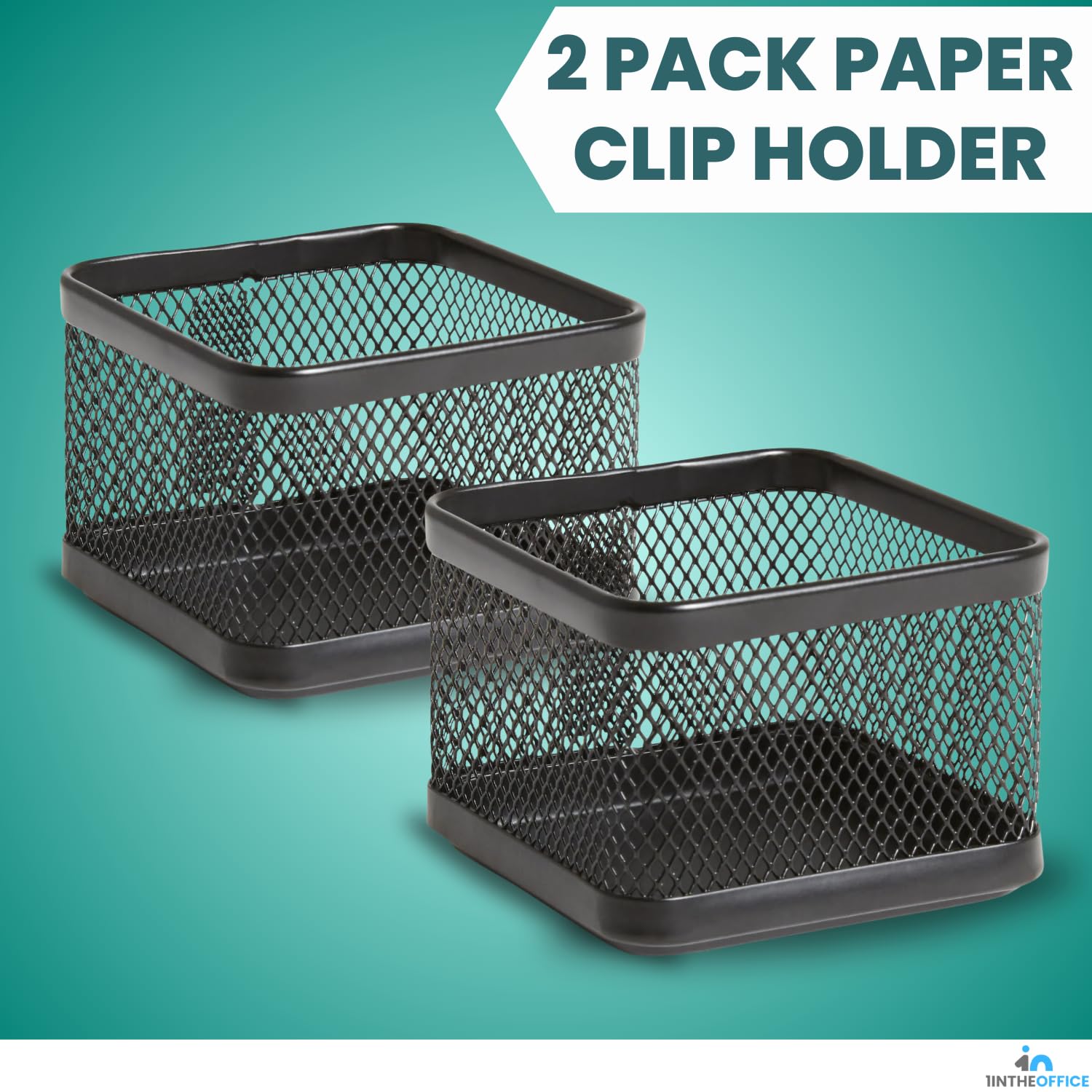 1InTheOffice Mesh Paperclip Holder for Desk - 2 Pack Desk Organizer for Paper Clips, Staples & Office Supplies | Perfect for Home, Office & School Organization
