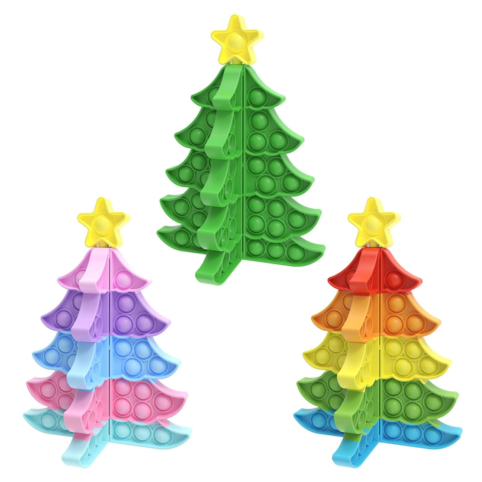3 Pack Christmas Tree Pop It Fidget Toy - 8.5 Inch 3D Bubble Popper Sensory Stress Relief Toy for Kids & Adults | Autism & Anxiety Relief | Holiday Party Favors, Stocking Stuffers & Classroom Rewards