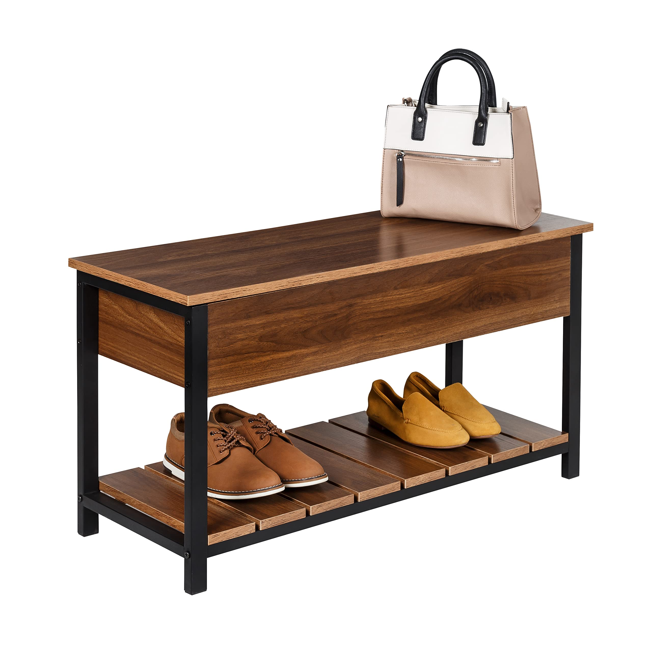 Honey-Can-Do Entryway Shoe Storage Bench with 250 lbs Weight Capacity - Walnut Finish STO-09776 | Perfect for Mudroom, Hallway & Small Space Organization