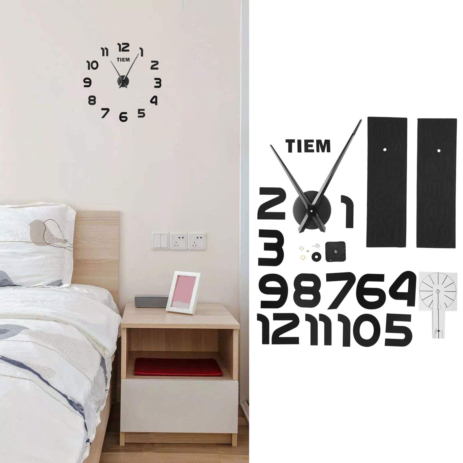 Modern Acrylic Mirror Wall Clock - Large Frameless DIY Decorative Sticker for Home & TV Wall Decor (Black) | Perfect for Living Room, Bedroom & Office Spaces