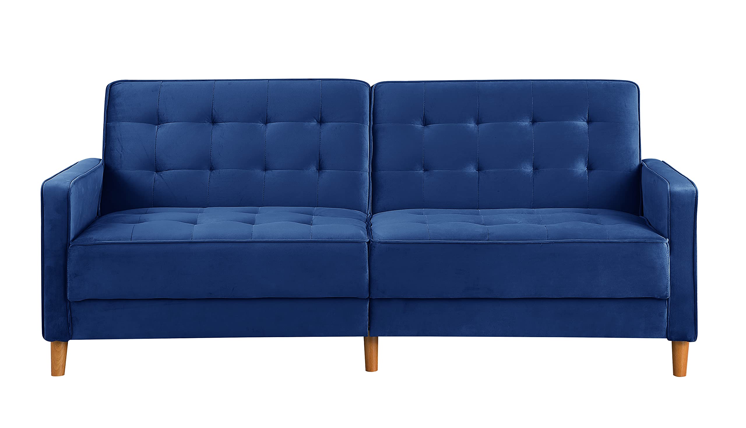 Velvet Sofa Bed - Convertible Mid Century Modern Loveseat with Reclining Function & Square Arms | Blue Upholstered Sleeper Sofa for Small Spaces | Perfect for Living Rooms, Guest Rooms & Studio Apartments