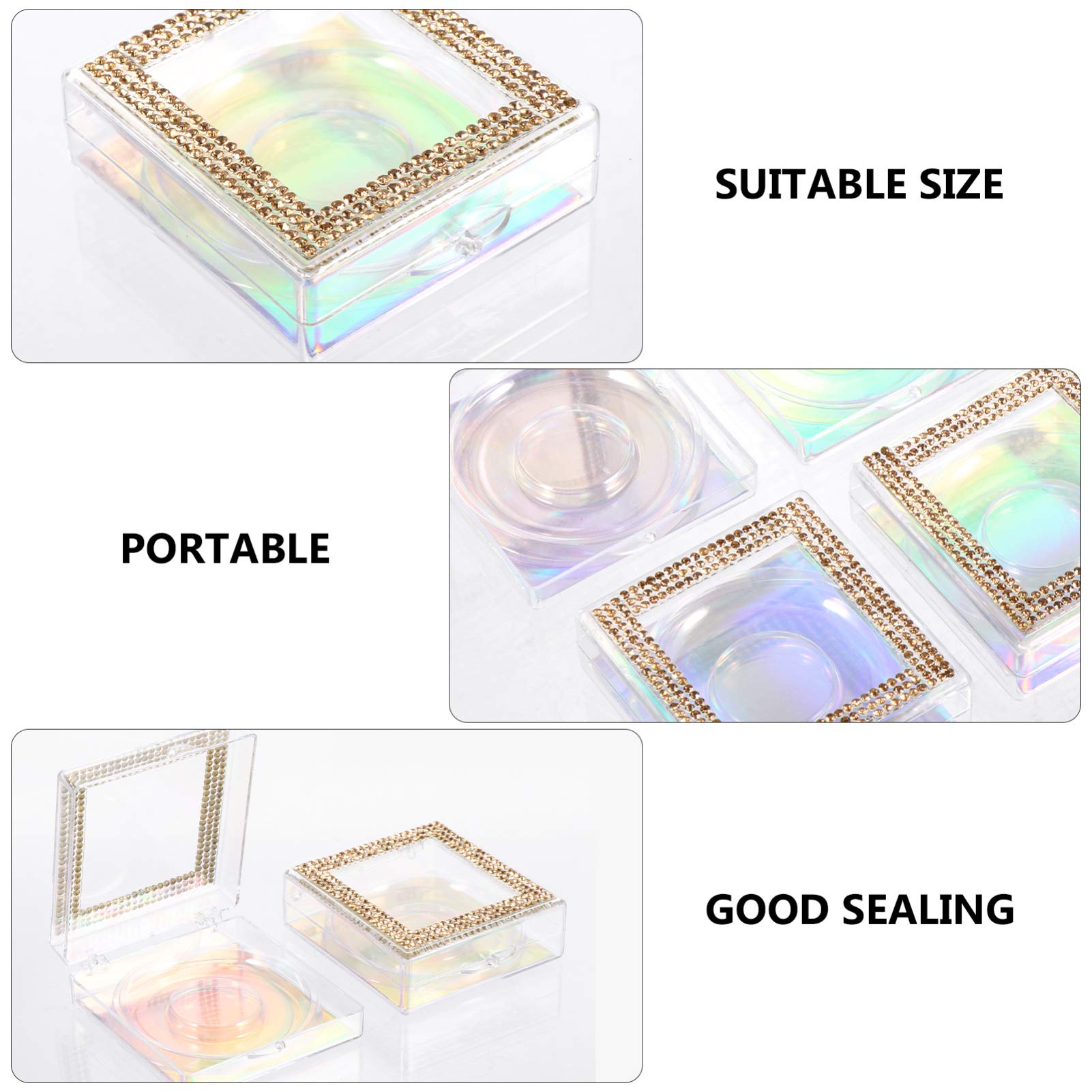 Minkissy 6pcs Rhinestone Square Eyelash Storage Case - Empty False Eyelash Boxes for Women & Girls (Golden) - Perfect for Salon, Travel & Makeup Organizer
