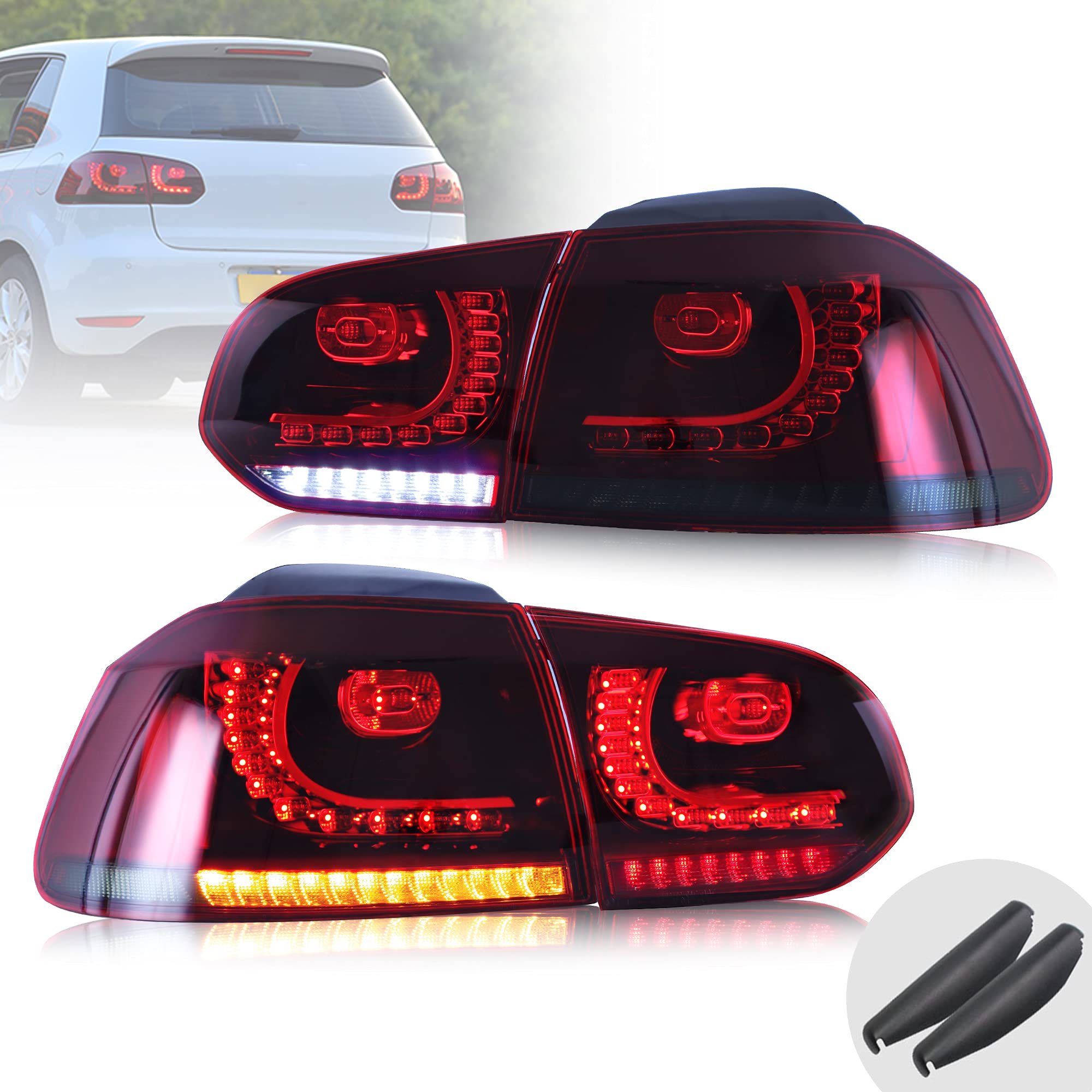 VLAND LED Tail Lights for 2010-2014 VW Golf 6 MK6 GTI & 2012-2013 Golf R - Red & Smoked Lens LED Rear Lamps with Sequential Turn Signals (Excludes Convertible Models) - Perfect for Car Upgrades & Night Driving Safety