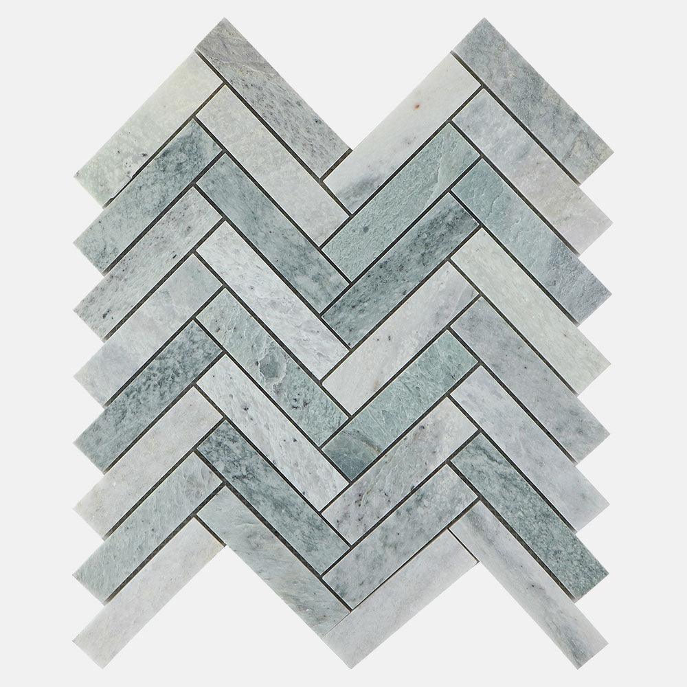 Ocean Green Large Herringbone 23.5x100x8 Honed Marble Mosaic Tile (Per Sheet) - Premium Bathroom & Kitchen Backsplash, Shower Wall, and Flooring Design