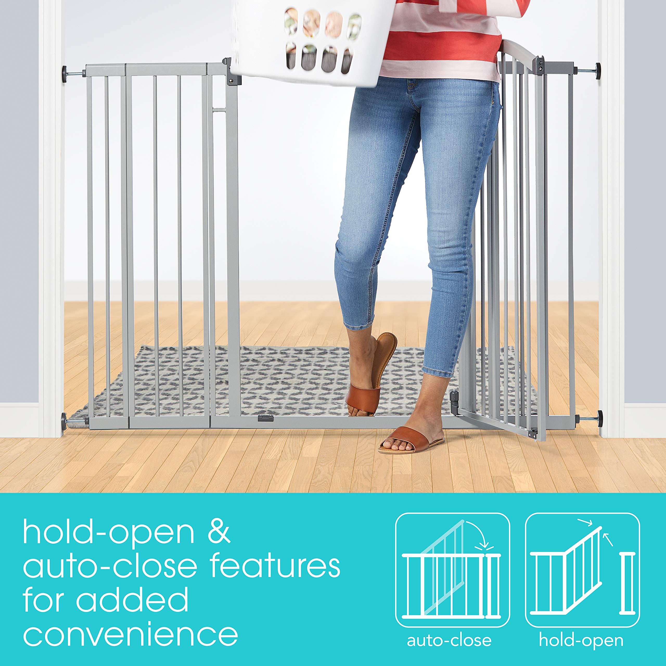 Extra Tall & Wide Baby Safety Gate for Stairs & Doorways - Summer Infant Gray - Perfect for Homes with Pets & Toddlers