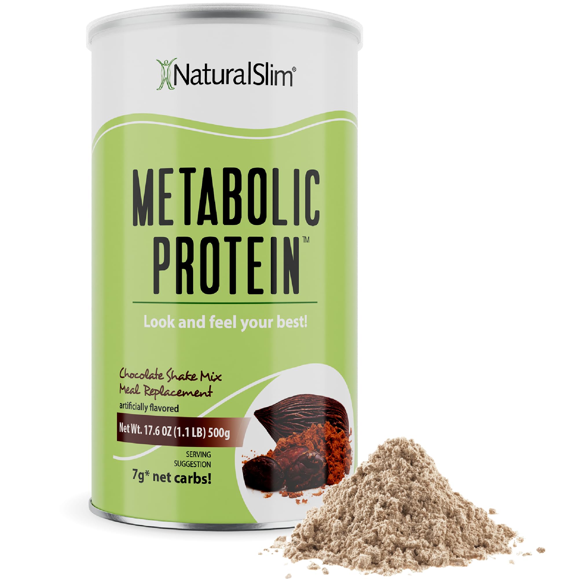 NaturalSlim Meal Replacement Protein Powder Chocolate - Low Carb Breakfast Shake for Weight Loss & Metabolism Support - Helps Curb Cravings & Hunger - 10 Servings (17.6oz) - Perfect for Busy Mornings, Post-Workout Recovery & Healthy Meal Prep