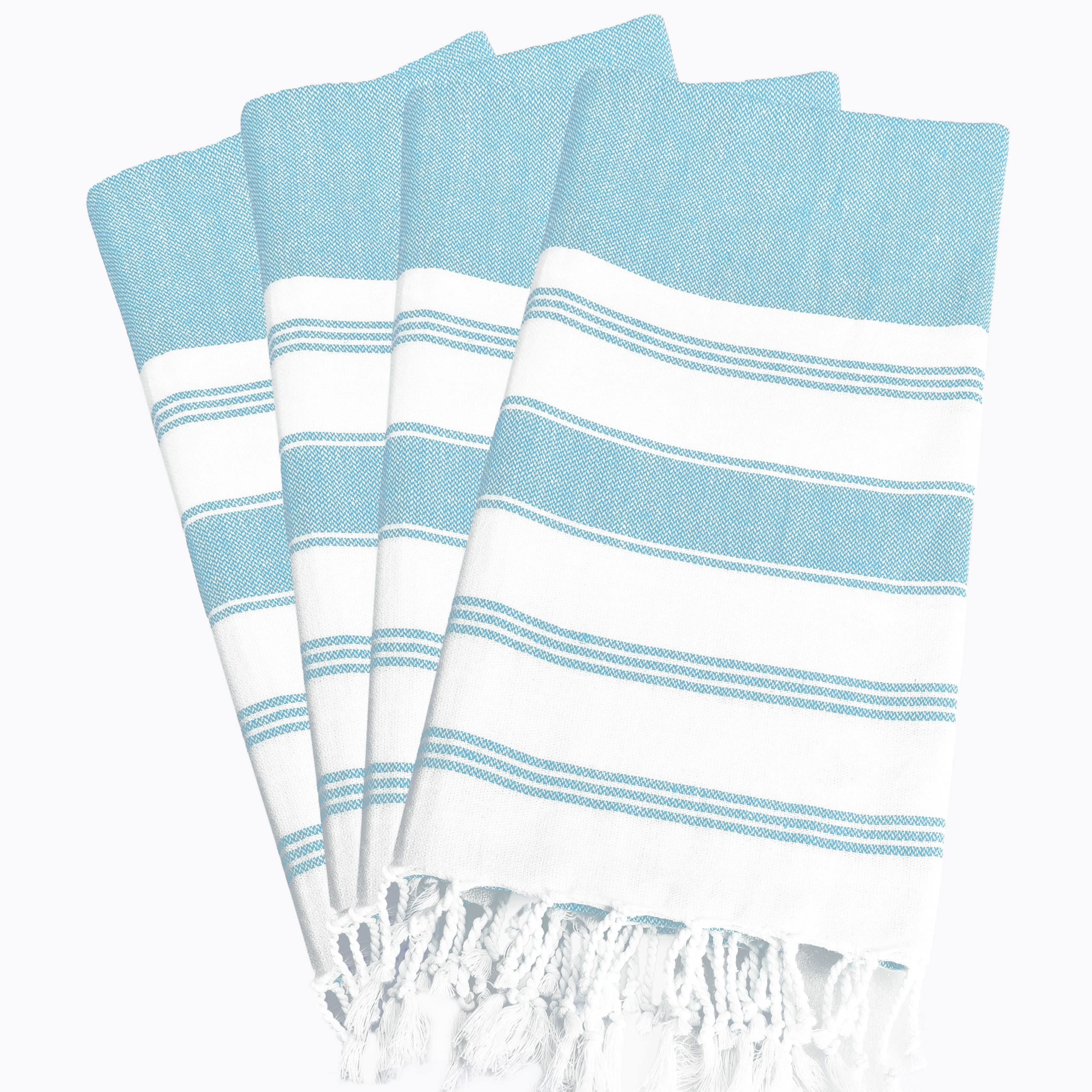 Premium Turkish Peshtemal Towel Set of 4 - 36x71 Inch Oversized Cotton Beach Towels, Soft Absorbent Bath Sheets for Adults, Spa & Hammam Use - Aqua Blue | Perfect for Beach, Pool, Yoga & Travel Accessories