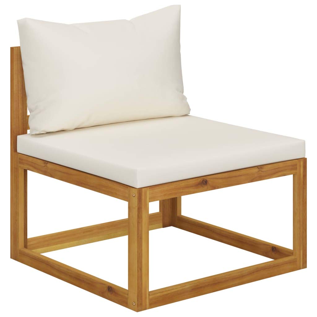 7-Piece VidaXL Patio Lounge Set - Modern Cream Acacia Wood Outdoor Sectional Sofa with Cushions & Coffee Table for Garden, Backyard, Poolside Relaxation