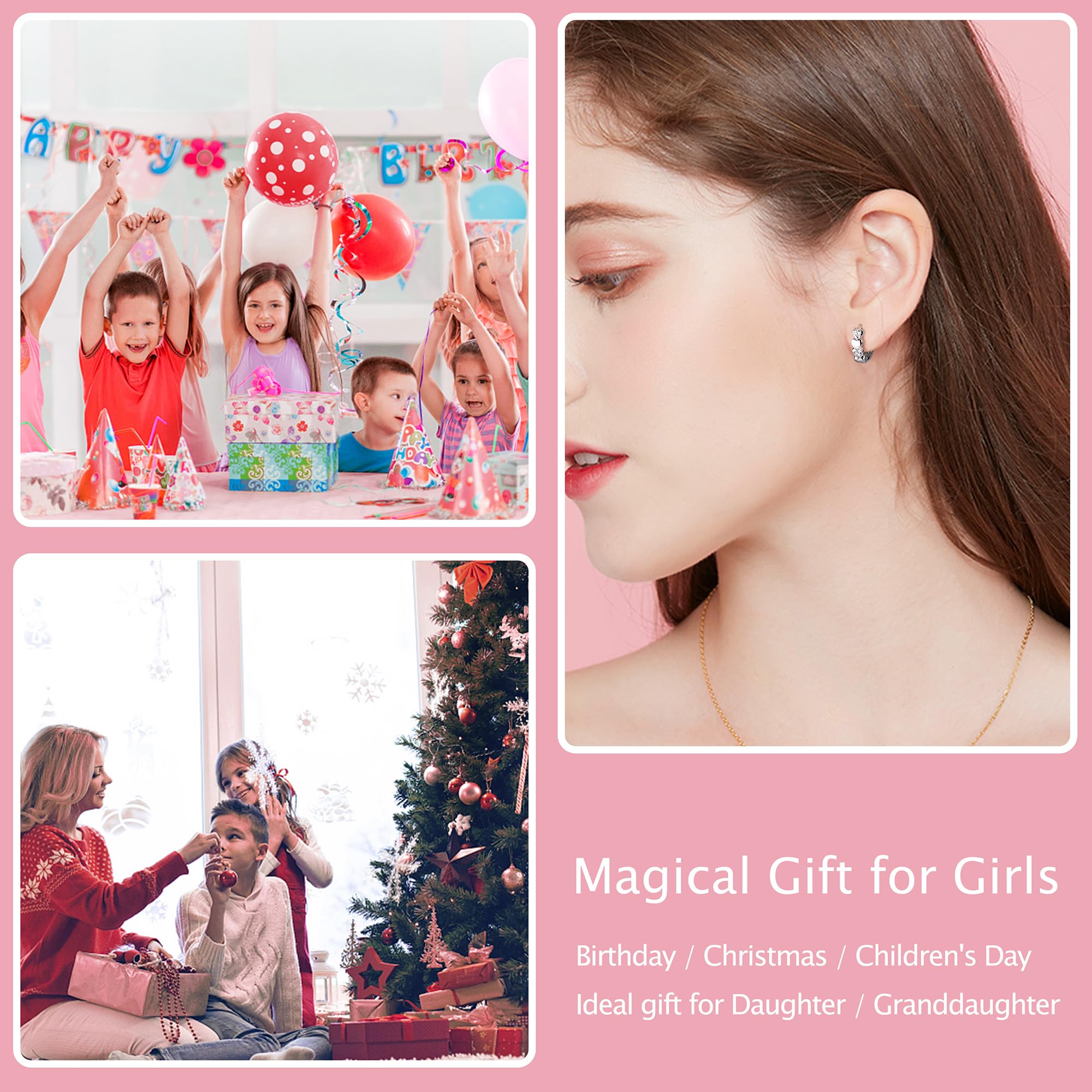JeweBella 4-Pack Small Silver Hoop Earrings for Women & Girls - Hypoallergenic Pink/Blue Heart Star Butterfly Zirconia Huggie Cartilage Earrings Set | Perfect for Everyday Wear, Gifts & Kids' Fashion Accessories