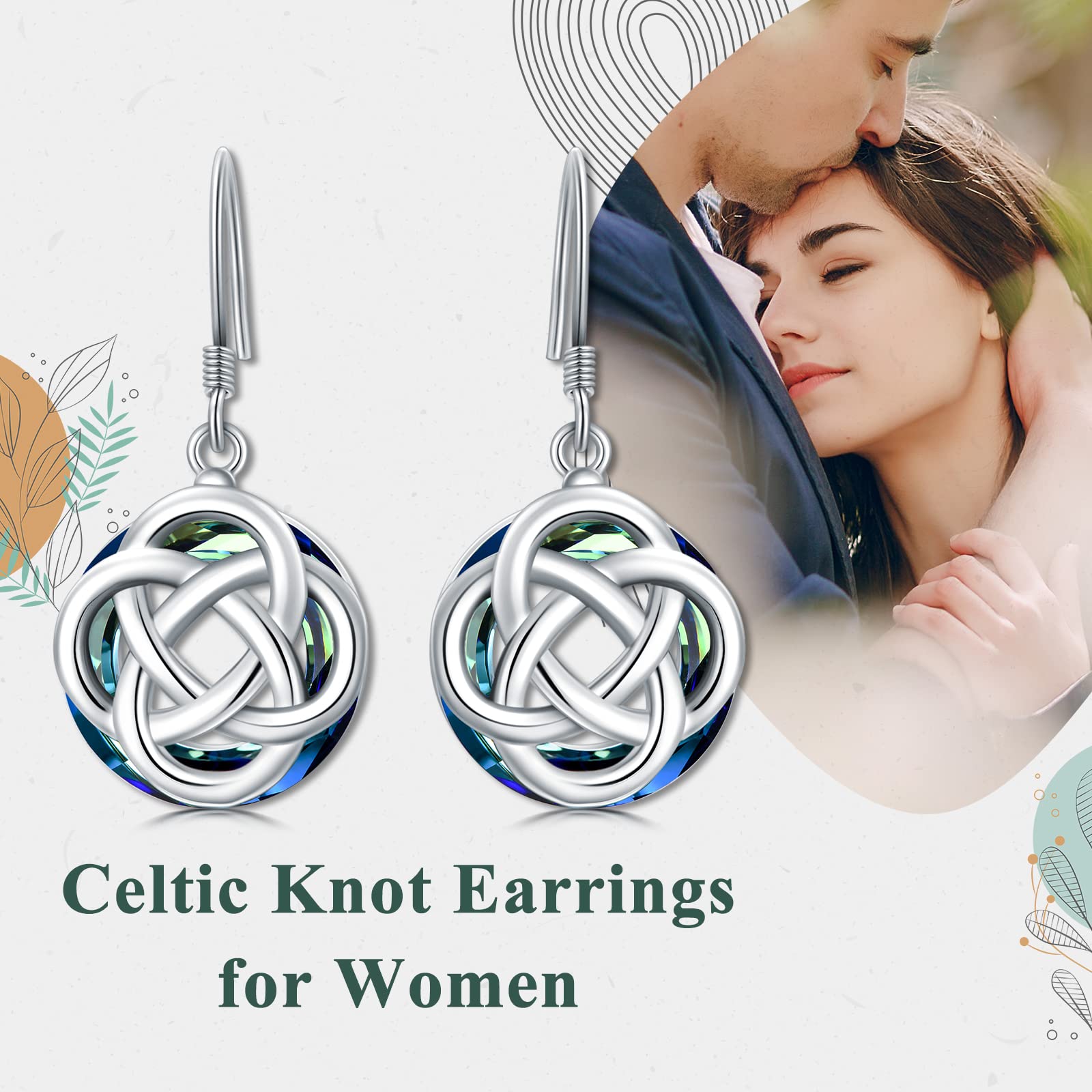 TOUPOP 925 Sterling Silver Celtic Knot Earrings with Crystal - Irish Good Luck Dangle Earrings for Women | Elegant Jewelry Gift for Birthday, Anniversary & St. Patrick's Day | Perfect for Parties, Weddings & Everyday Wear