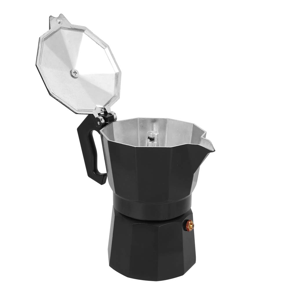 Stovetop Espresso Maker - 150ml 3-Cup Aluminum Italian Moka Pot for Strong Coffee - Perfect for Home, Camping & Office Use (Black)