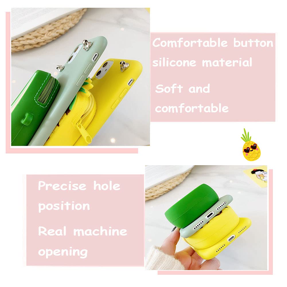 Samsung Galaxy S21 Plus Phone Case with Wallet & Card Holder - 3D Cute Avocado Design, Soft Silicone Shockproof Cover with Detachable Lanyard & Kickstand | Perfect for Shopping, Travel & Daily Use