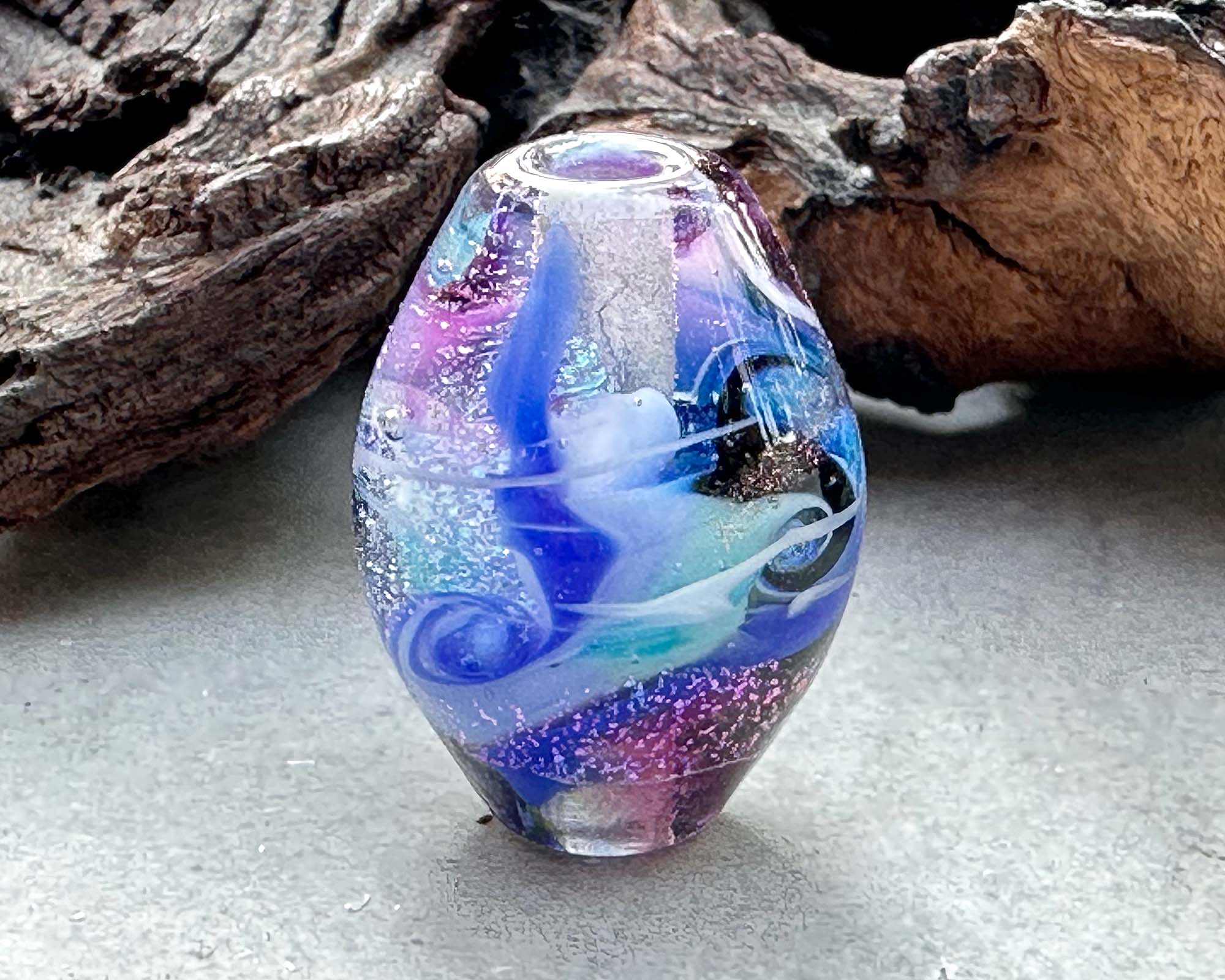 Mystic Blue Dichroic Lampwork Glass Focal Bead for Jewelry Making - Handmade SRA Artisan Bead for Necklaces, Bracelets & DIY Crafts