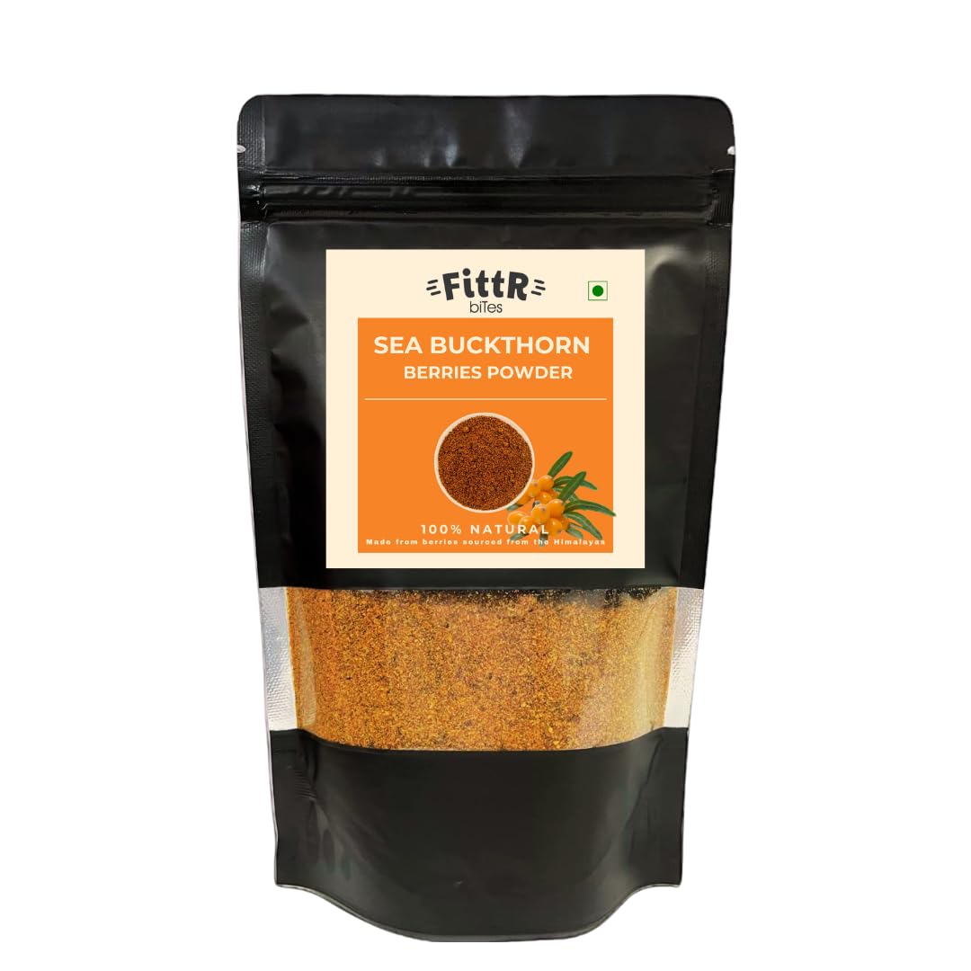 Organic Himalayan Sea Buckthorn Berries Powder - 100g | Rich in Omega 3, 7, 9, Collagen, Fiber, Vitamin C & E | Antioxidant Superfood for Smoothies, Skin Care & Immune Support