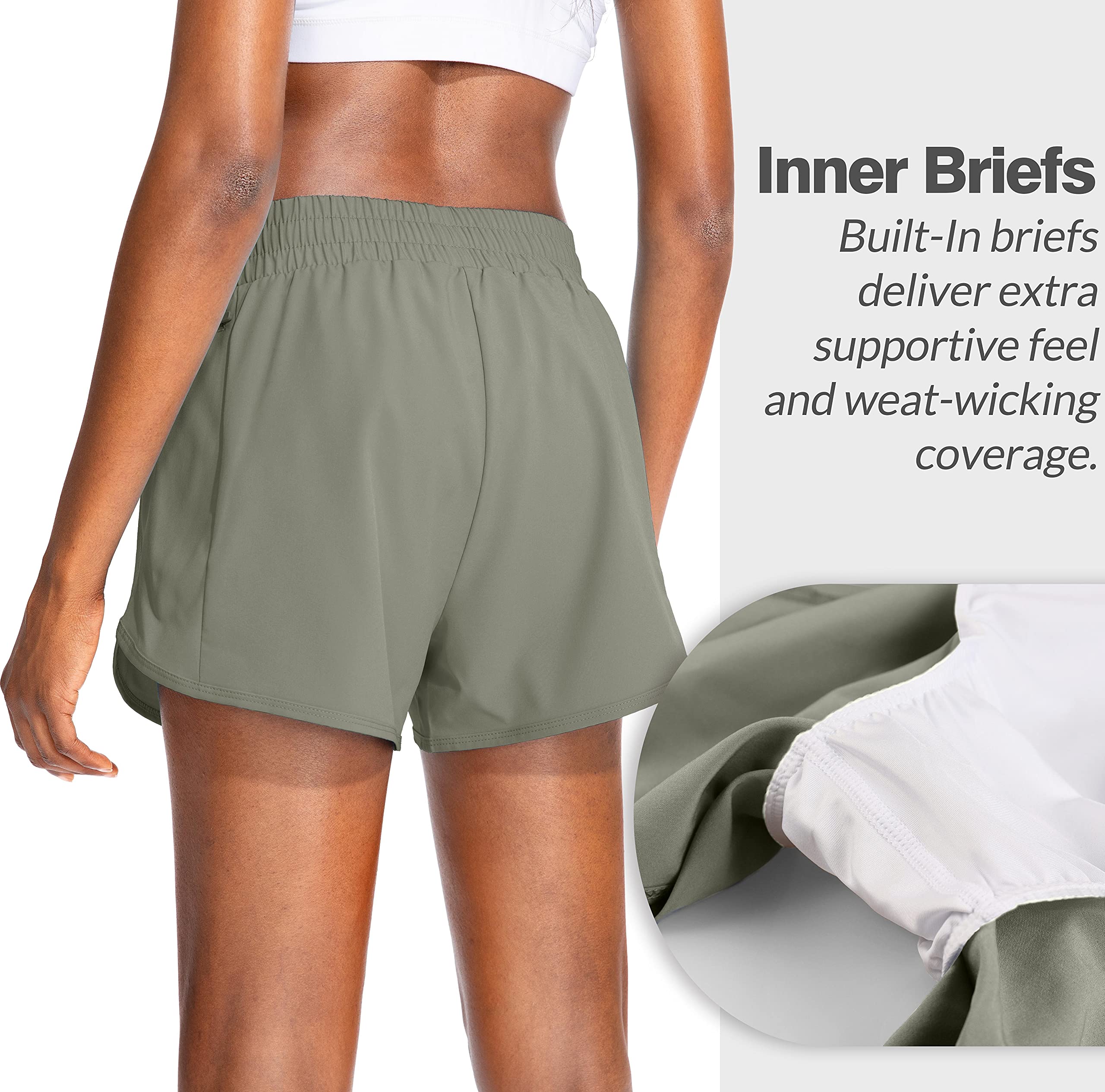 Soothfeel Women's High Waisted Running Shorts with Zipper Pockets - Breathable Athletic Gym Workout Shorts with Liner for Jogging, Yoga & Fitness Training