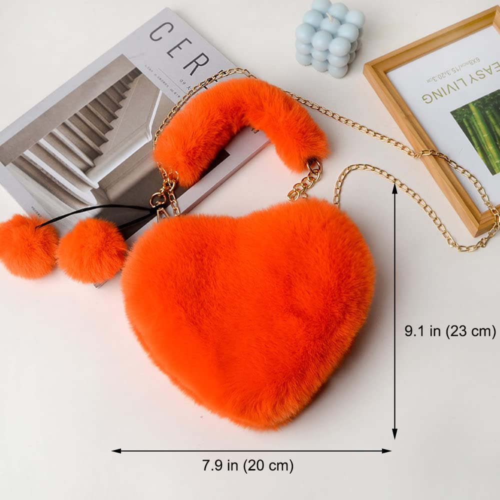 Rejolly Furry Heart Shaped Purse for Women & Girls - Soft Fluffy Faux Fur Small Shoulder Bag Clutch - Perfect for Parties, Date Nights & Casual Outings