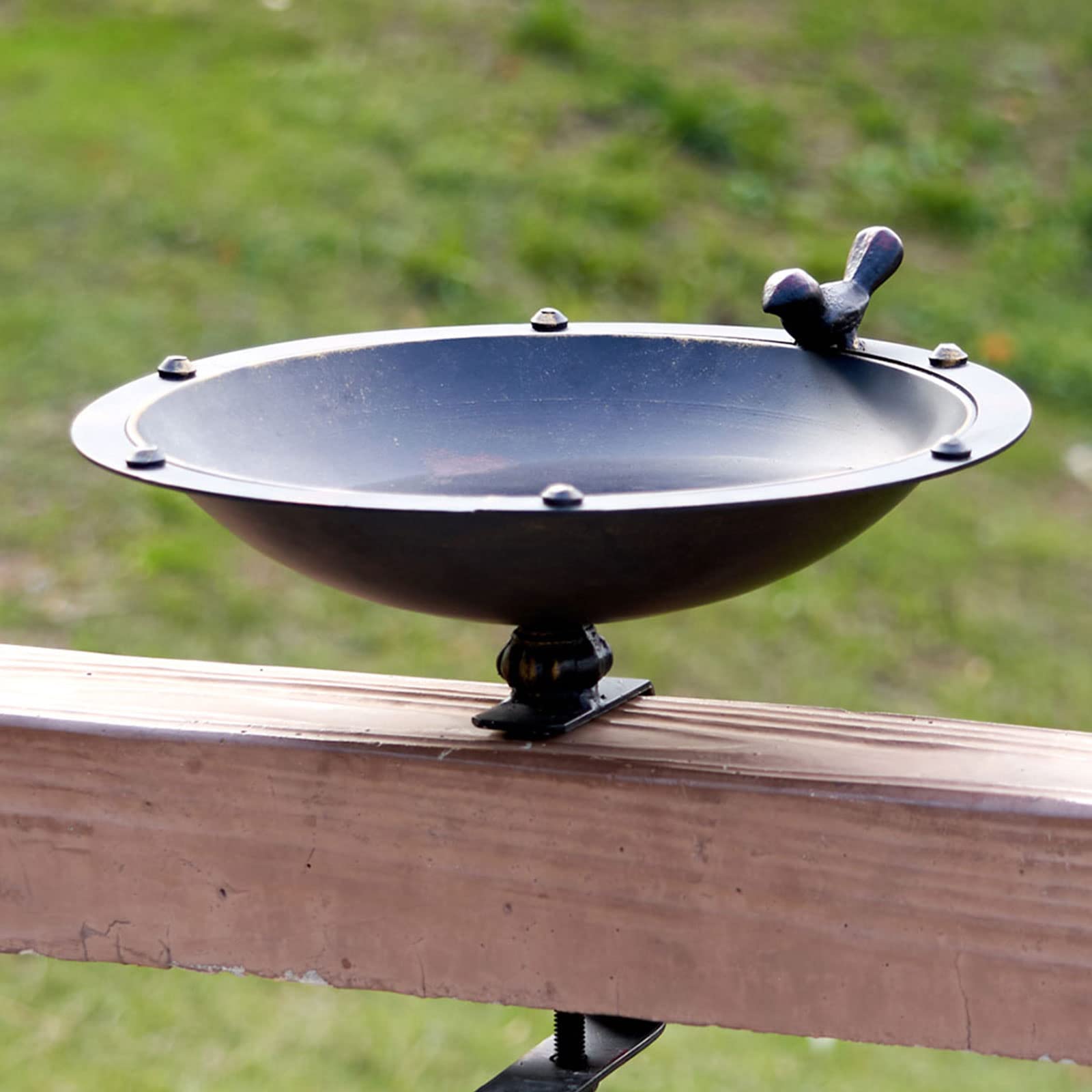 11 Inch Deck Mounted Bird Bath - Metal Bird Bath with Removable Steel Clamp for Deck Railing | Outdoor Garden Decoration for Patio, Yard & Backyard Bird Watching