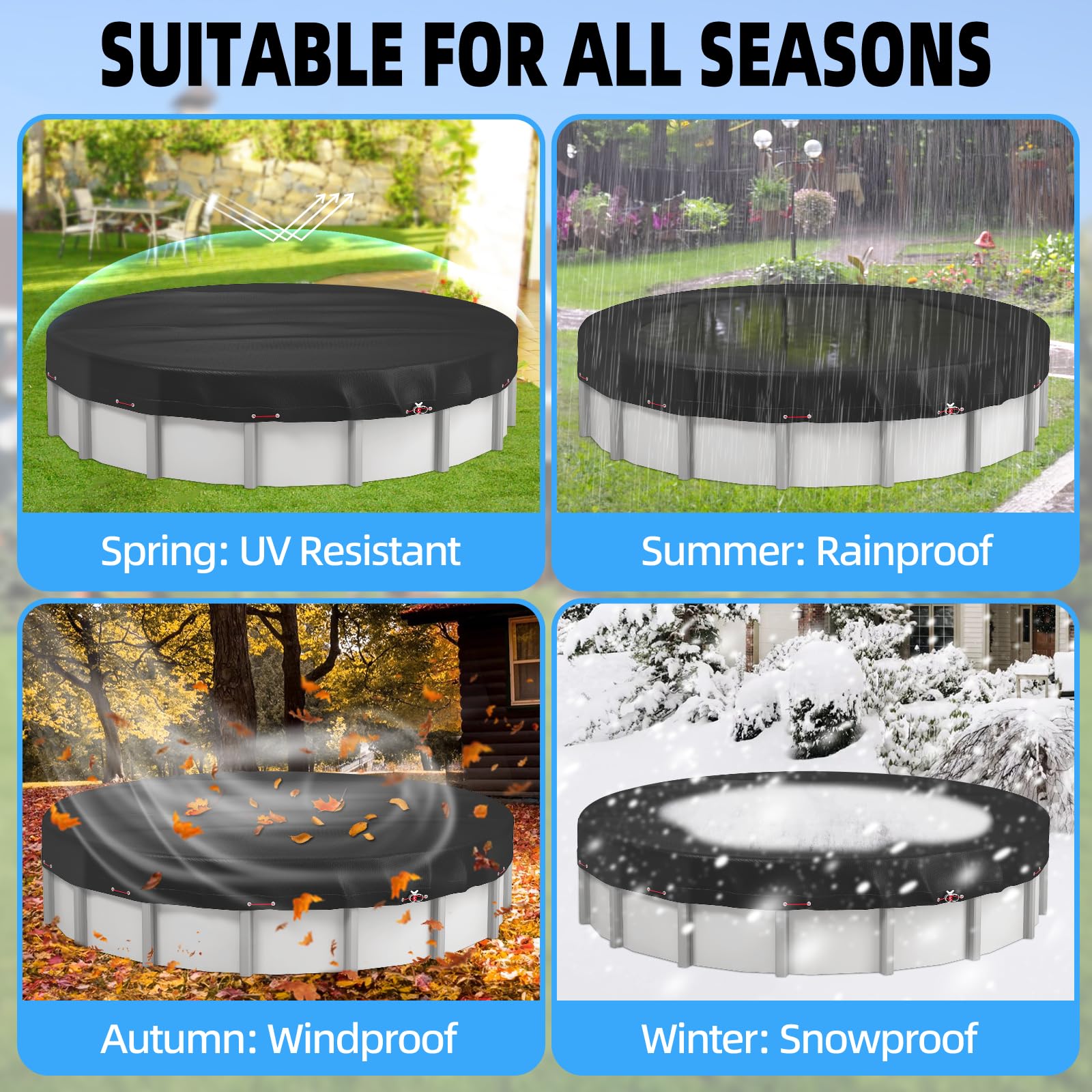 6Ft Round Above Ground Pool Cover - Heavy Duty Oxford Fabric with Winch & Cable | All Season UV Resistant, Waterproof, Dustproof Inflatable Pool Cover | Perfect for Winter Protection, Summer Debris Prevention & Year-Round Pool Maintenance