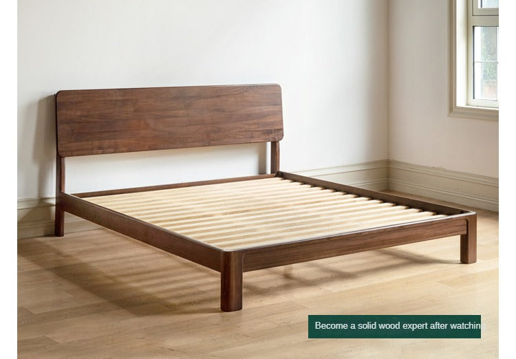 Premium Black Walnut Solid Wood Bed Frame - Queen Size, Handcrafted Hardwood Bed with Sturdy Support - Perfect for Master Bedroom, Guest Room & Farmhouse Decor