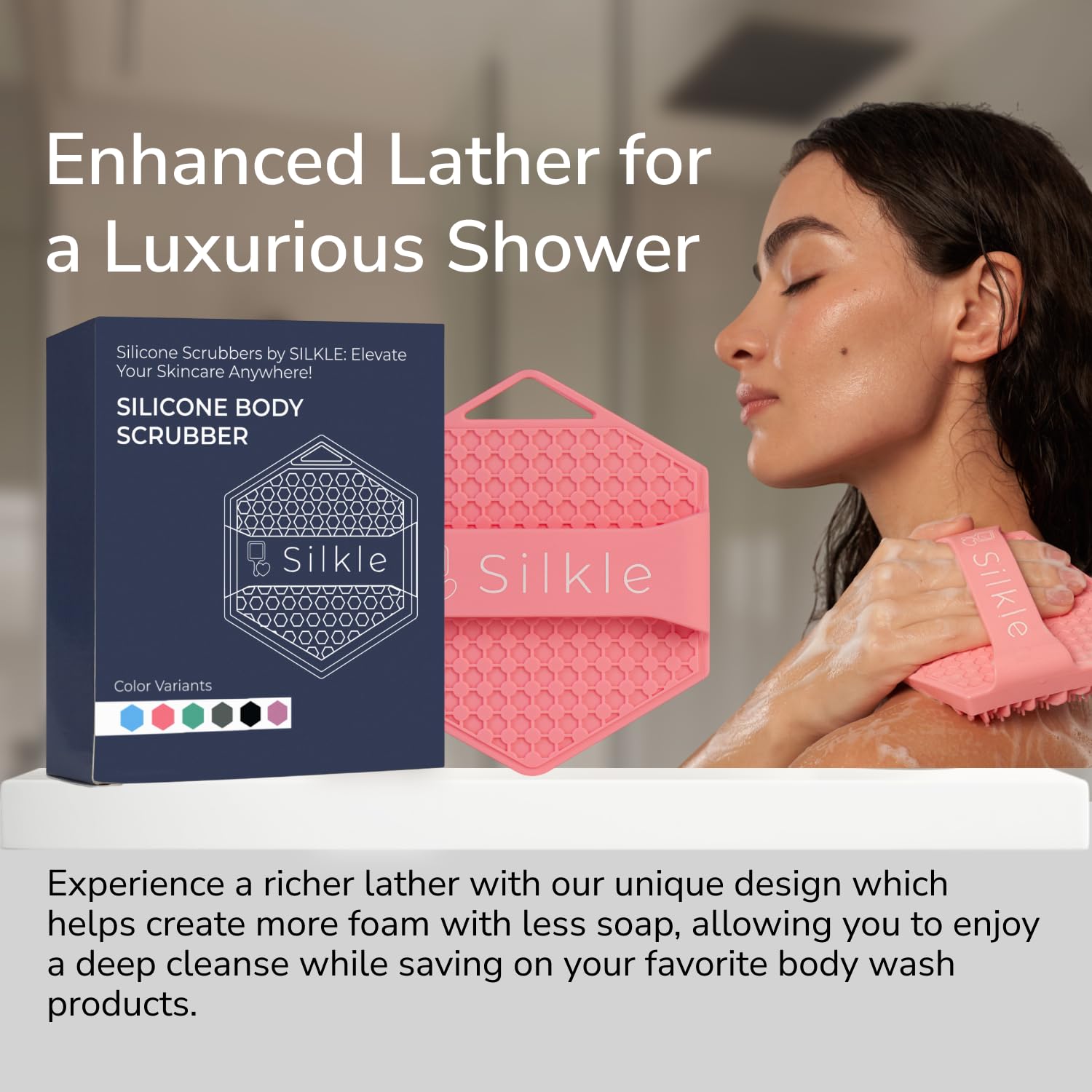 Exfoliating Silicone Body Scrubber - Gentle Bath Brush & Skin Cleansing Sponge for Smooth Skin | Shower Scrubber for Men & Women | Perfect for Daily Exfoliation, Back Cleansing & Spa Treatments - Pink