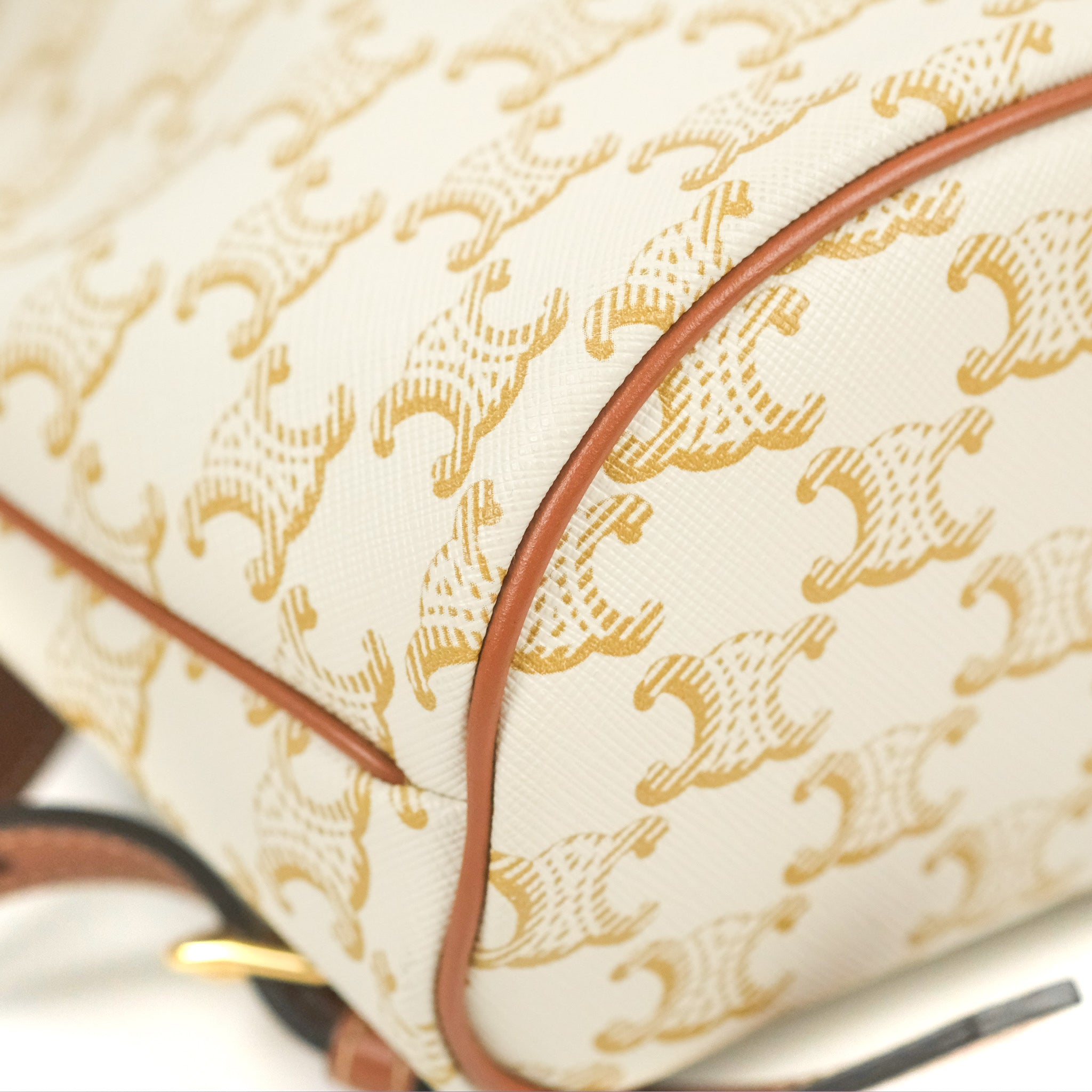 Celine Mini Floco Backpack in Triomphe Canvas - White & Tan Calfskin Leather | Stylish Luxury Backpack for Women, Travel & Everyday Use