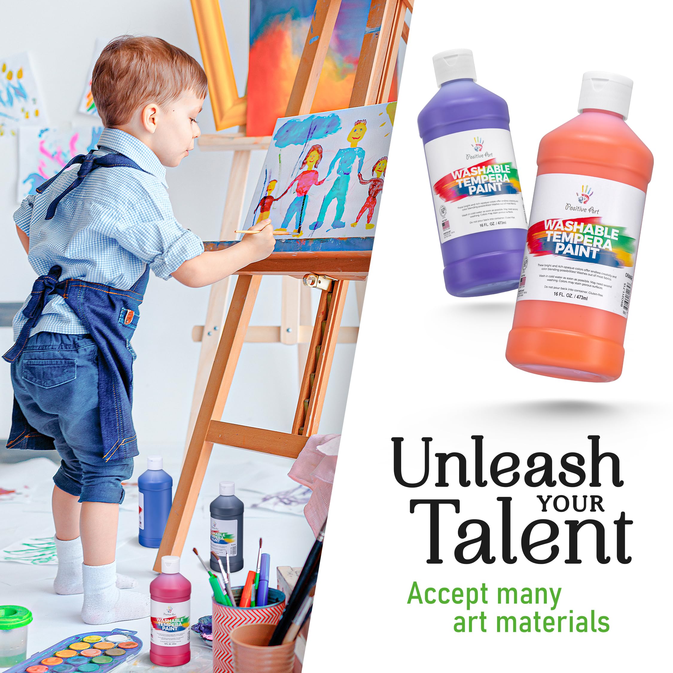 Washable Kids Paint Set - Non-Toxic Tempera Paint for School & Classroom (Red, Green, White - 16 Oz Each) | 3 Pack Holiday Colors | Perfect for Christmas Gifts, Art Projects & Finger Painting Activities