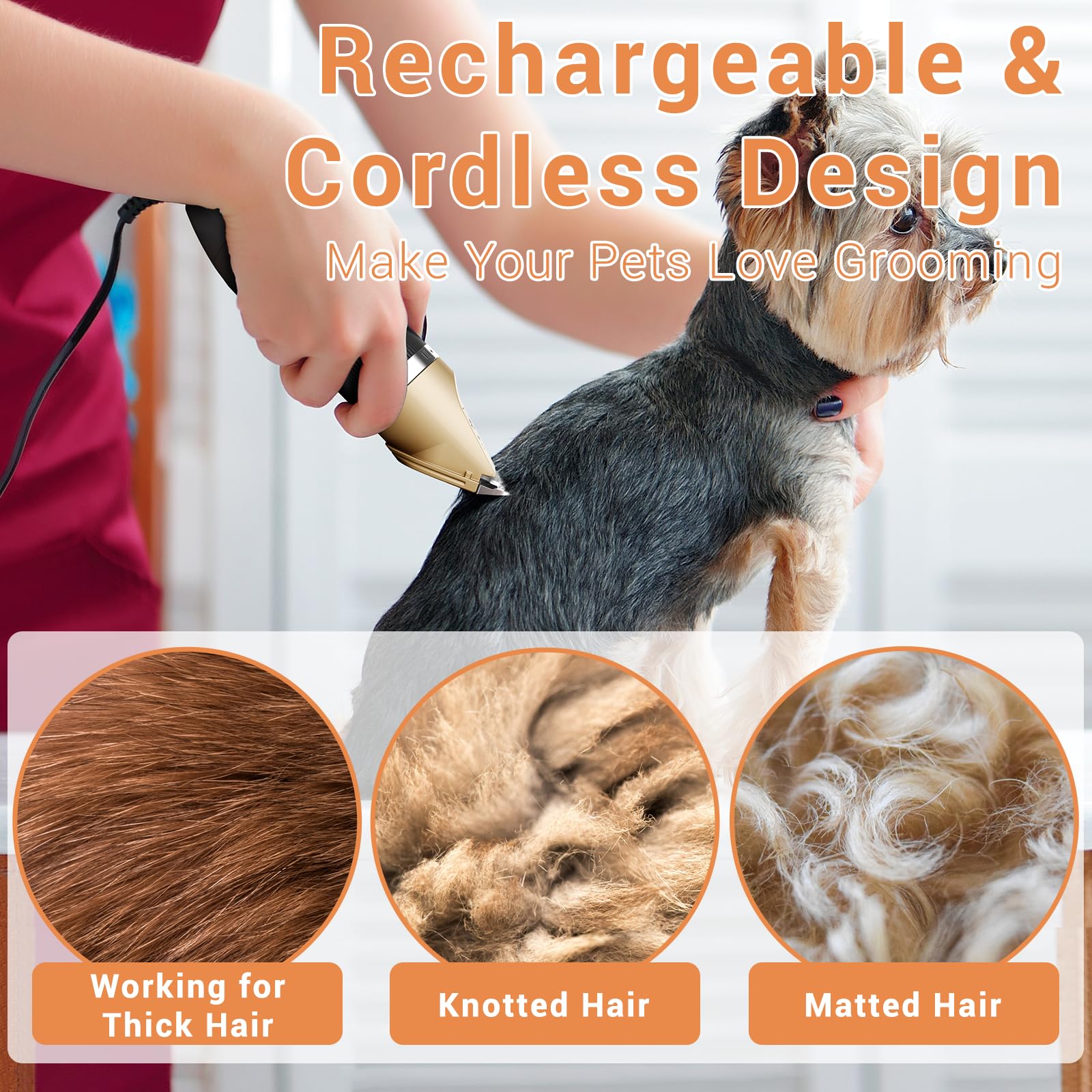 Professional Rechargeable Cordless Pet Grooming Clippers for Dogs, Cats & Horses - Quiet Hair Trimmer with Comb Attachments | Perfect for Home Grooming, Pet Salons & Animal Care