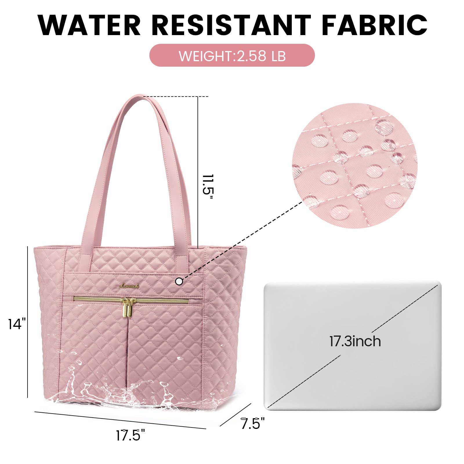 LOVEVOOK 17 Inch Diamond Quilted Laptop Tote Bag for Women - Stylish Work & Travel Computer Shoulder Bag, Briefcase Handbag with Clutch Purse (Pink) - Perfect for Office, Business Meetings & Daily Commute