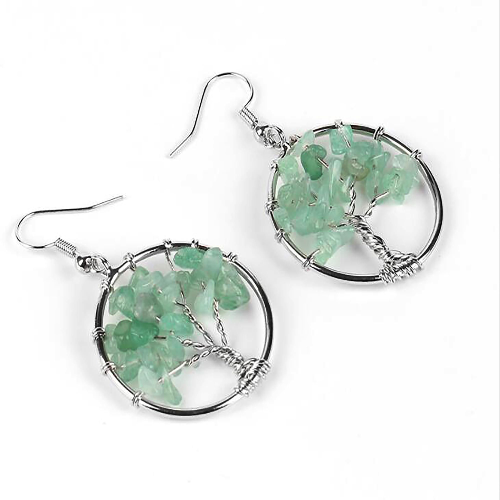 Tree of Life Hoop Earrings - Green Jade Dangle Drop Earrings for Women | Graduation Gift, Teacher Appreciation, Back to School Present | Boho Jewelry for Everyday Wear & Special Occasions