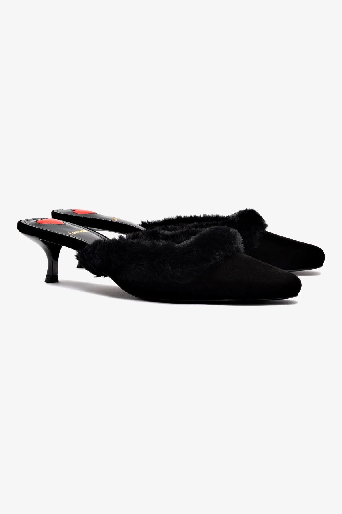Amal Faux Fur Mule Slippers - Black Suede House Shoes for Women - Cozy Indoor/Outdoor Comfort for Winter & Lounge Wear