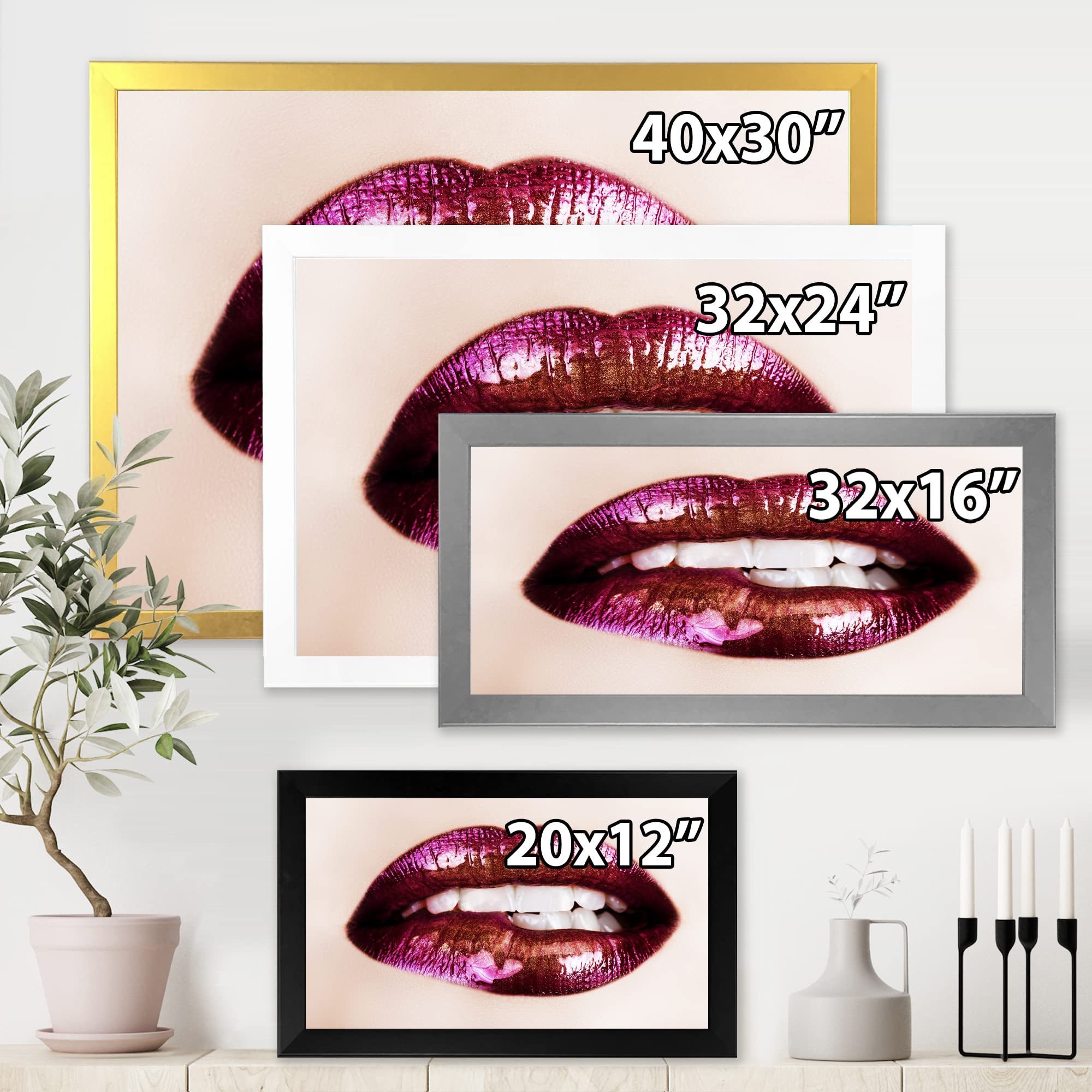 DesignQ Purple Lips Modern Framed Wall Art - Elegant Home Decor for Living Room, Bedroom & Office - Perfect Gift for Women