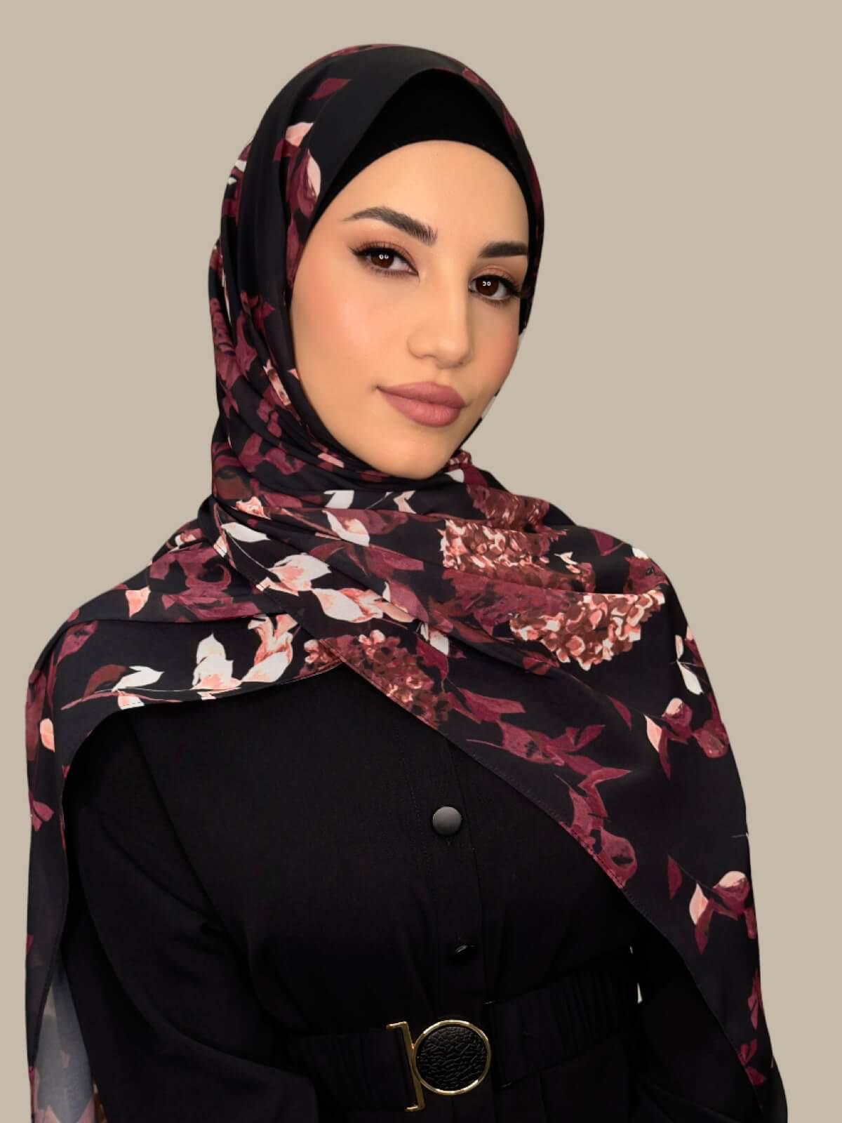 Printed Chiffon Hijab Wild Orchid - Lightweight Muslim Scarf for Women - Perfect for Prayer, Daily Wear & Special Occasions