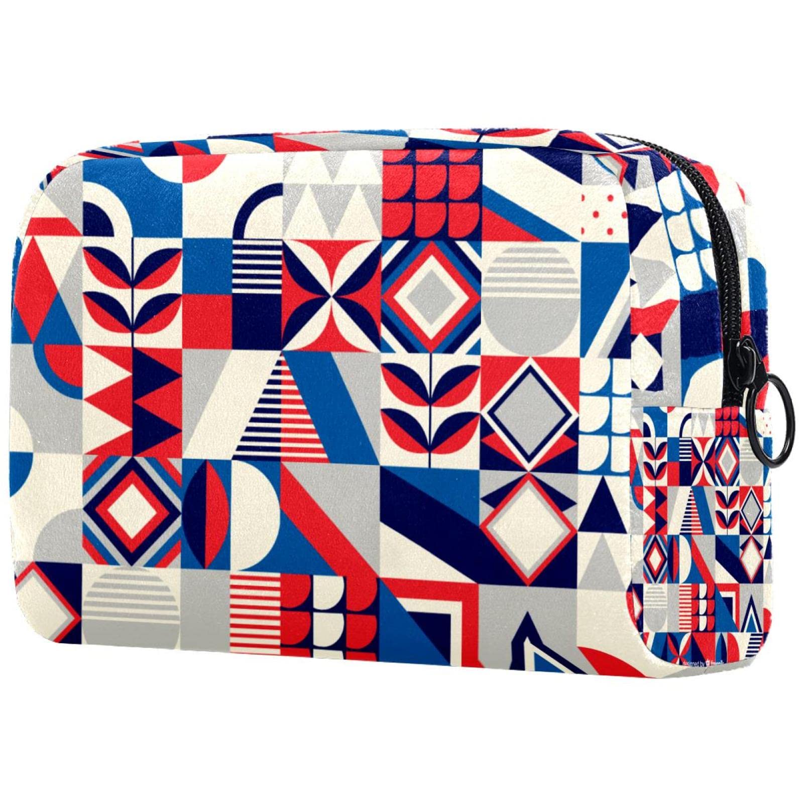 Stylish Large Cosmetic Bag for Women - Colorful Geometric Mosaic Design, Travel Makeup Pouch with Zipper, Perfect Toiletry Organizer for Vacation & Everyday Use