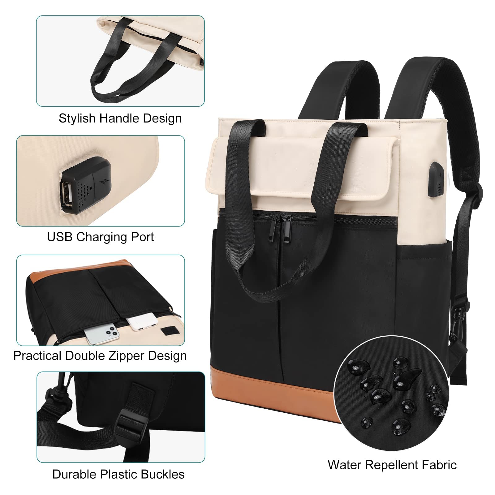 Women's Convertible Laptop Backpack - 15.6 Inch USB Charging Daypack for Work, Travel & School | Water-Resistant Computer Bag with Anti-Theft Pocket | Perfect for Commuting, Business Trips & College