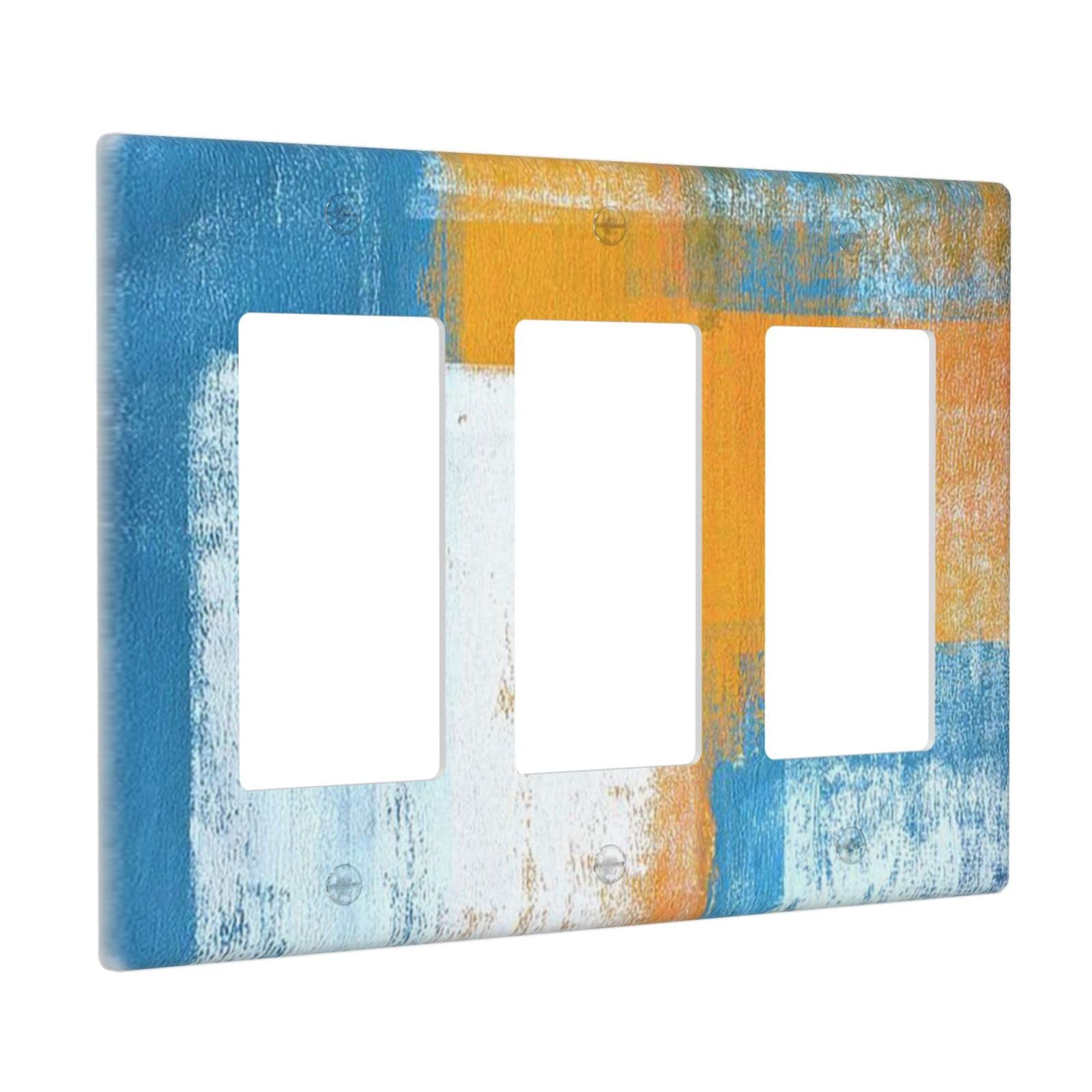 Abstract Orange Blue White Triple Rocker Light Switch Cover - Decorative 3 Gang Wall Plate - Funny Lightswitch Faceplate 4.5