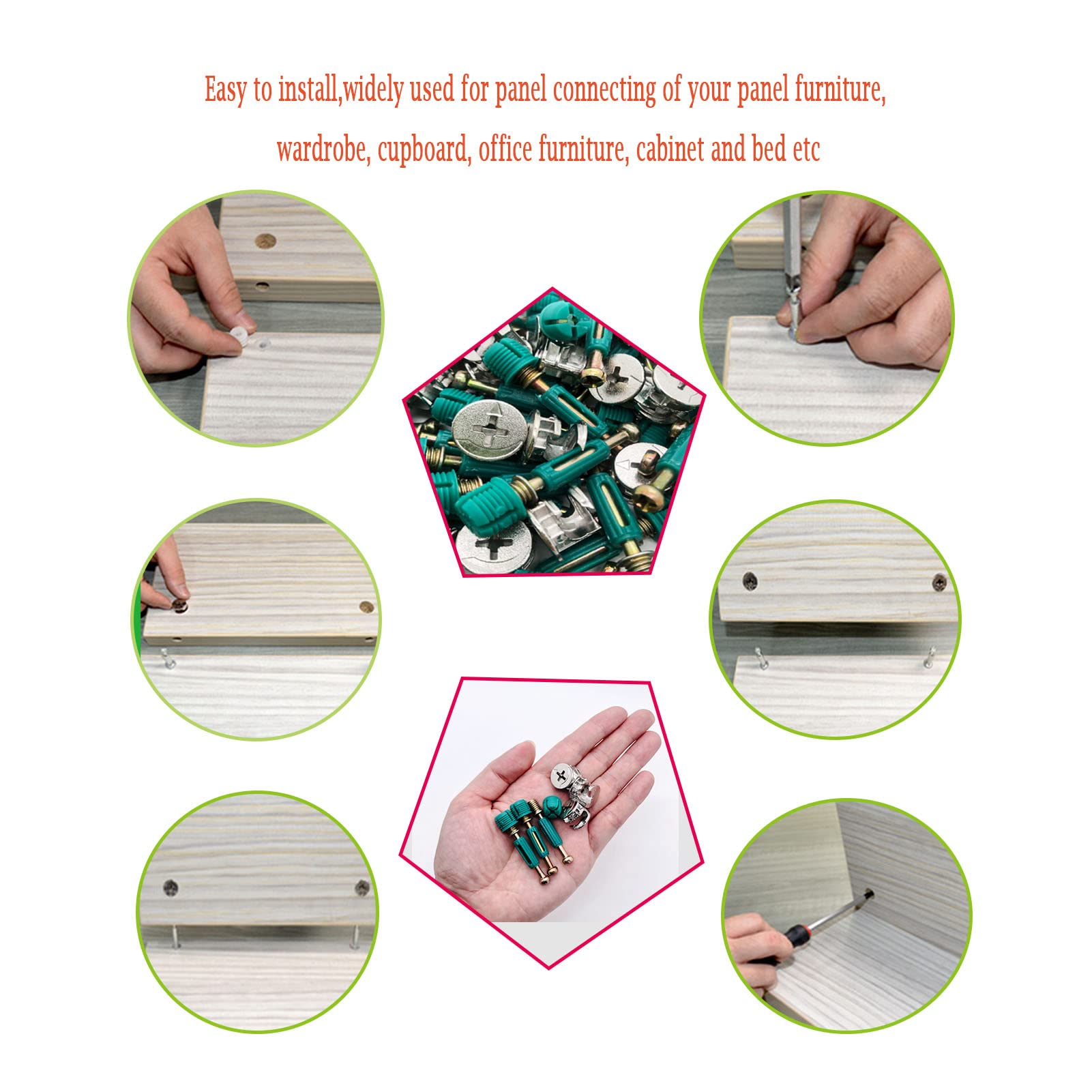 50-Piece 3-in-1 Furniture Connector Kit - Cam Lock Fasteners with Pre-Inserted Nuts, Eccentric Wheels & Dowels for DIY Cabinet, Wardrobe, Drawer Assembly | Perfect for Home Office & Bedroom Furniture Building