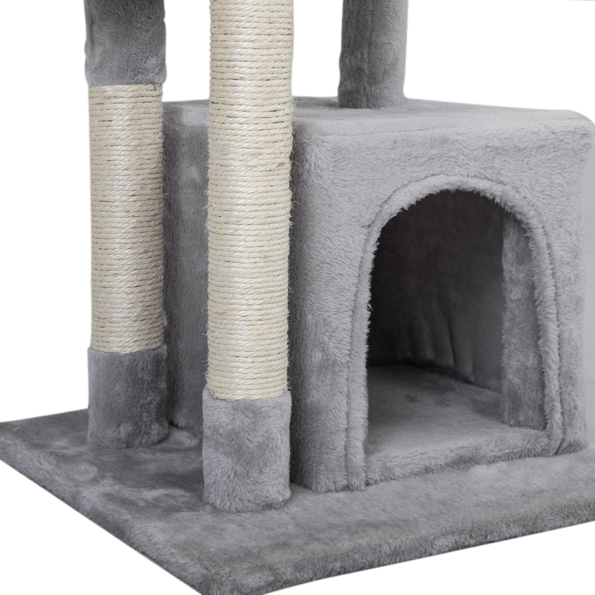 2-Tier Cat Tree with Scratching Posts - Light Gray Cat Tower for Kittens & Cats - Perfect for Play, Climbing & Scratching in Home or Office