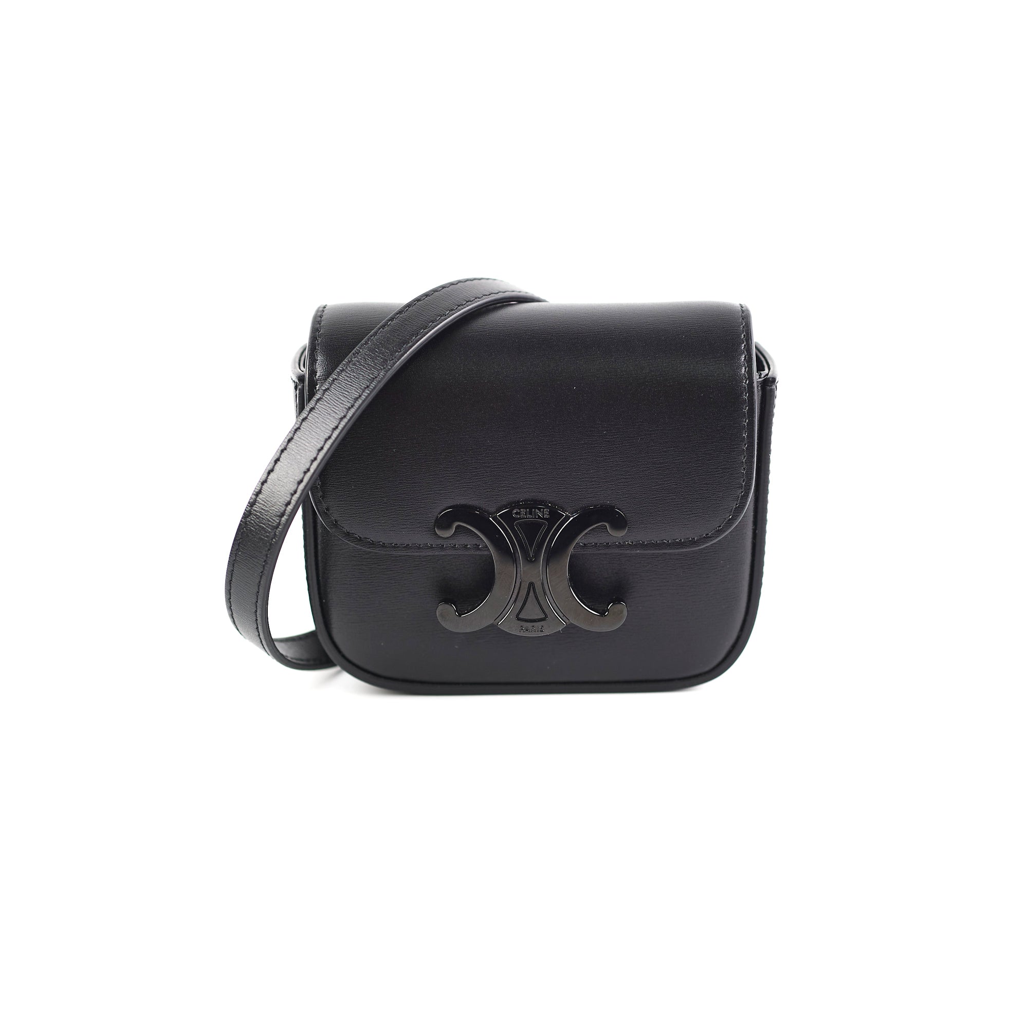 Celine Mini Triomphe Claude Black Leather Crossbody Bag - Luxury Designer Handbag for Women | Perfect for Date Night, Office & Travel Accessories
