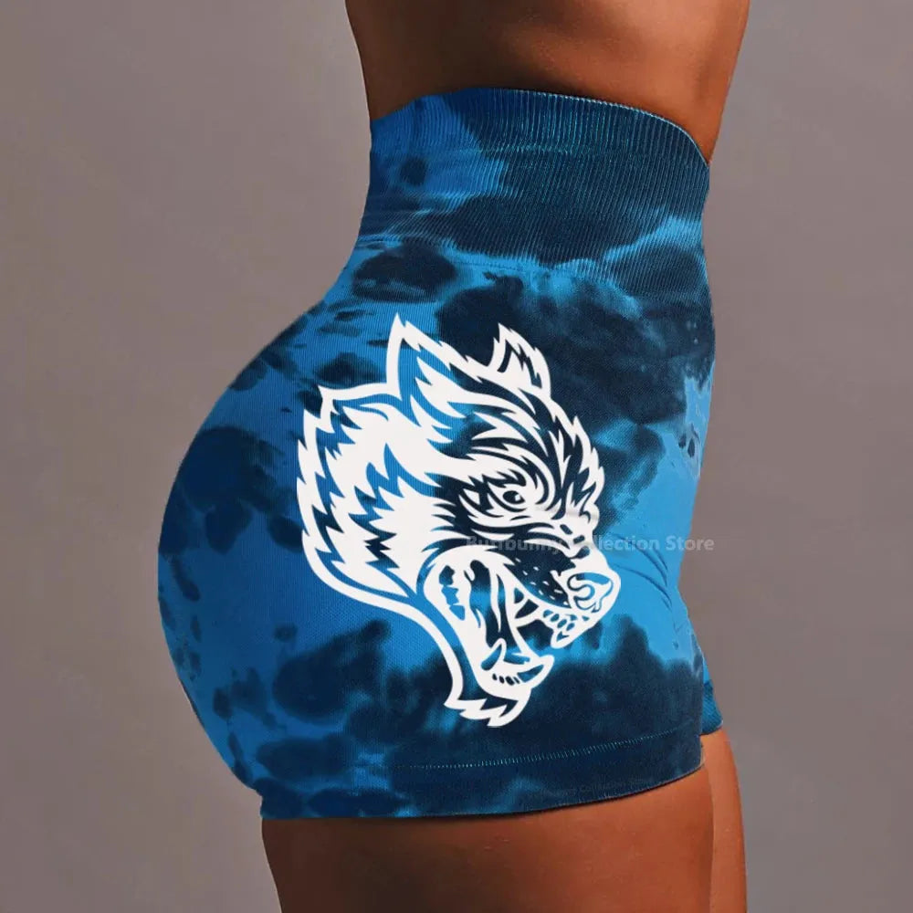 She Darc Wolf Tie Dye Scrunch Shorts for Women - Seamless Yoga Shorts, Breathable Workout Shorts with High Waist for Running, Gym & Summer Activities