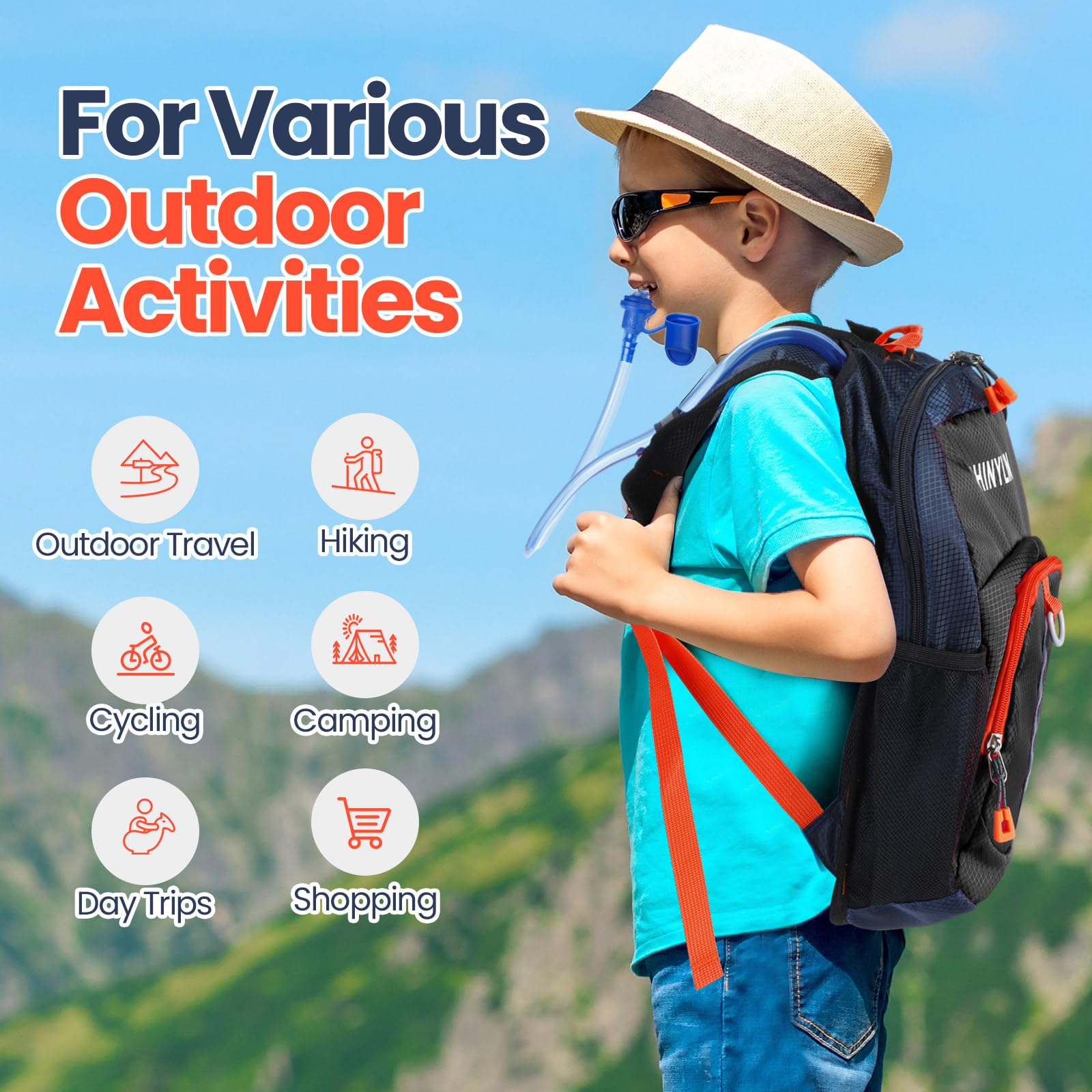 Shinylin 2 Pack Kids Hydration Backpack with 1.5L Water Bladder - Lightweight Hiking Backpack for Boys & Girls - Perfect for Biking, Running, Climbing & Outdoor Adventures