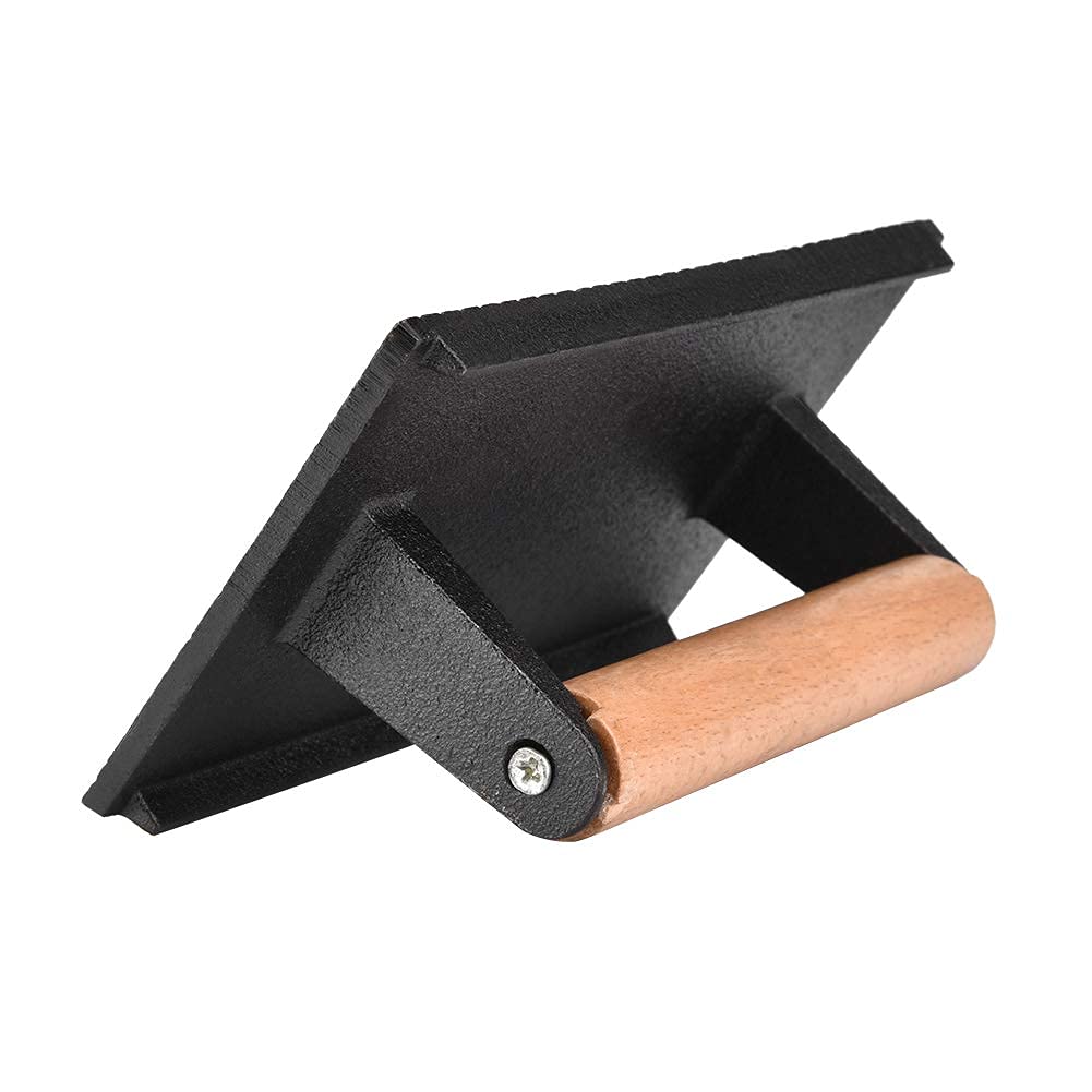Heavy-Duty Cast Iron Grill Press - 8.1 x 4.1 x 2.8 Inch Non-Stick Steak & Bacon Press with Wooden Handle - Perfect for Hamburgers, Sandwiches & BBQ - Ideal for Grilling, Panini Pressing & Patty Making