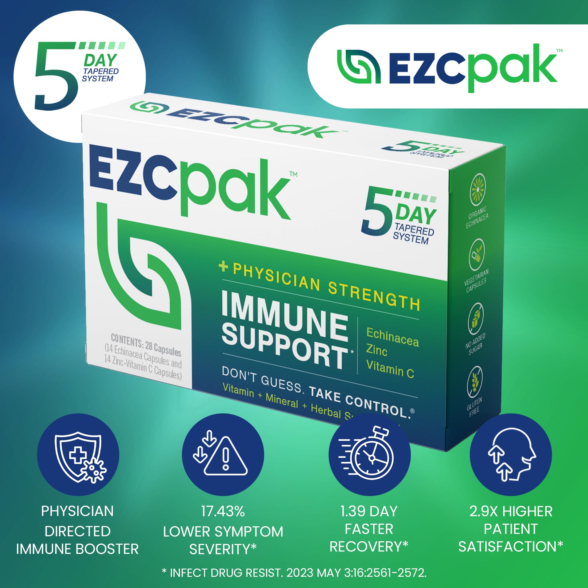 EZC Pak 5-Day Immune Support Booster Supplement with Echinacea, Zinc & Vitamin C - Immune System Boost for Adults - Pack of 6 - Perfect for Travel, Work & Seasonal Wellness