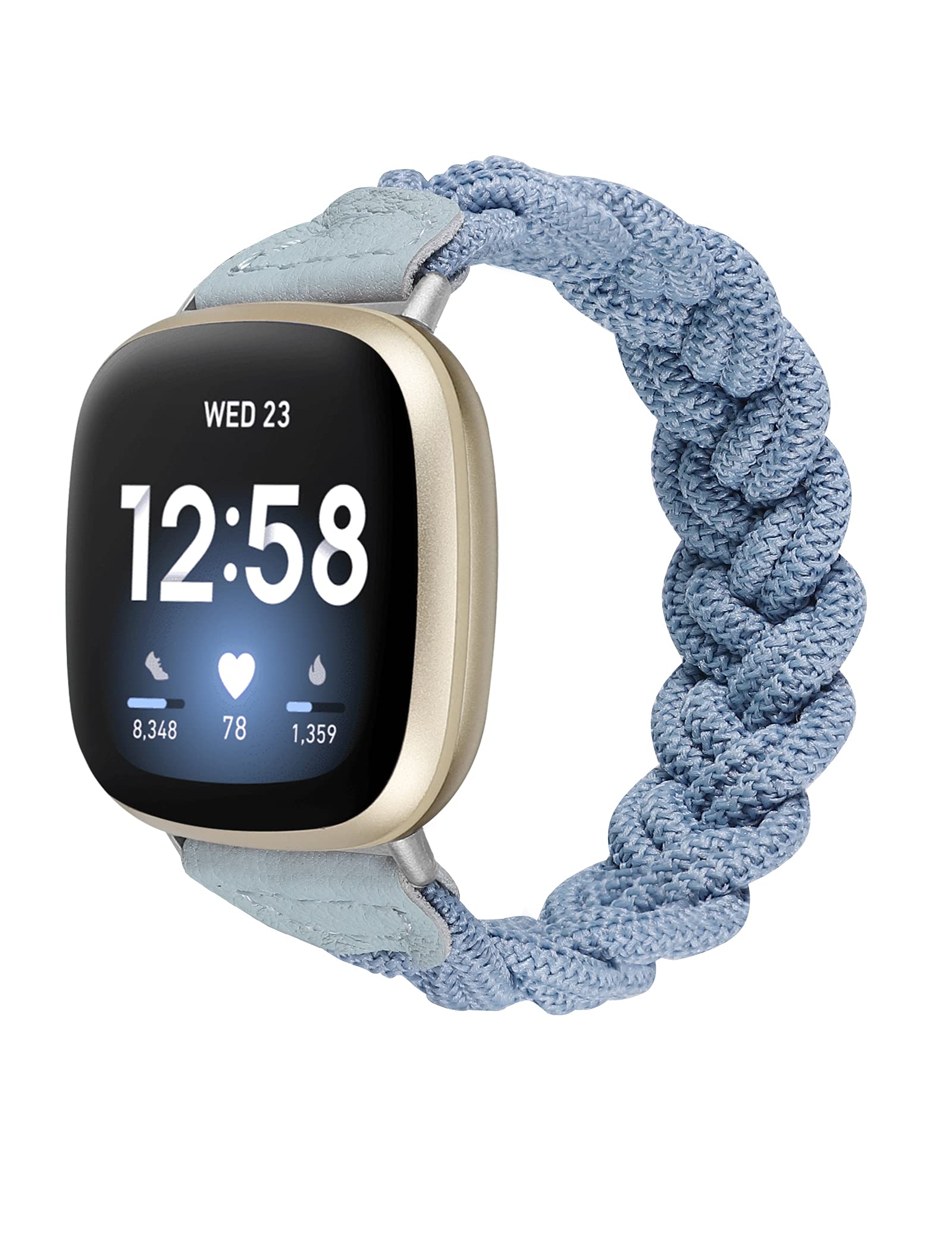 Premium Elastic Braided Solo Loop Strap for Fitbit Sense/Sense 2/Versa 3/Versa 4 - Slim Stretchy Woven Wristband Accessory for Women (Sky Blue, Medium) - Perfect for Workouts, Running & Everyday Wear