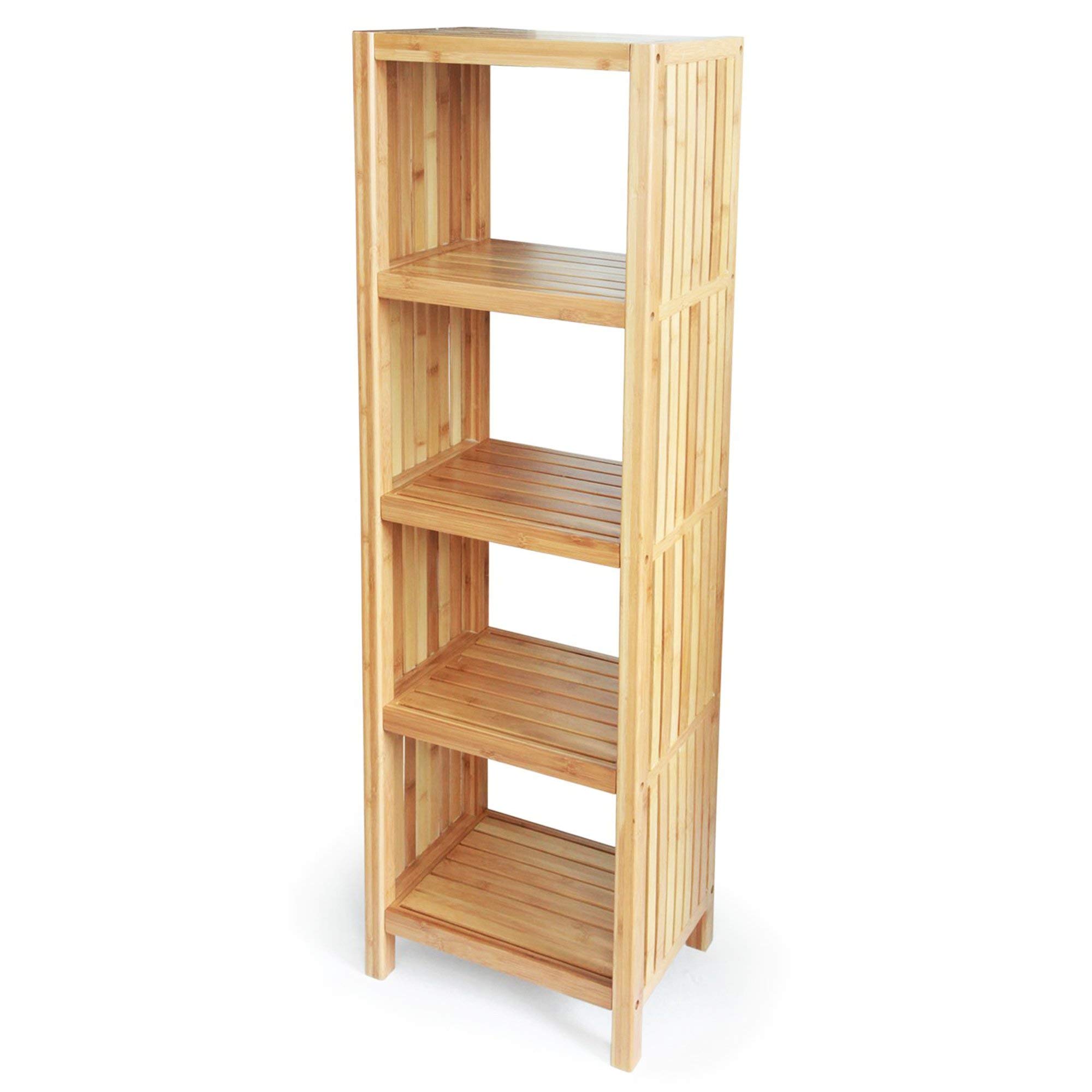 Bamboo Hamper with Dual Compartments & 5-Tier Freestanding Bathroom Organizer Shelf - ToiletTree Premium Bamboo Storage Bundle for Laundry, Towels & Bath Essentials | Space-Saving Bathroom Organization Solution